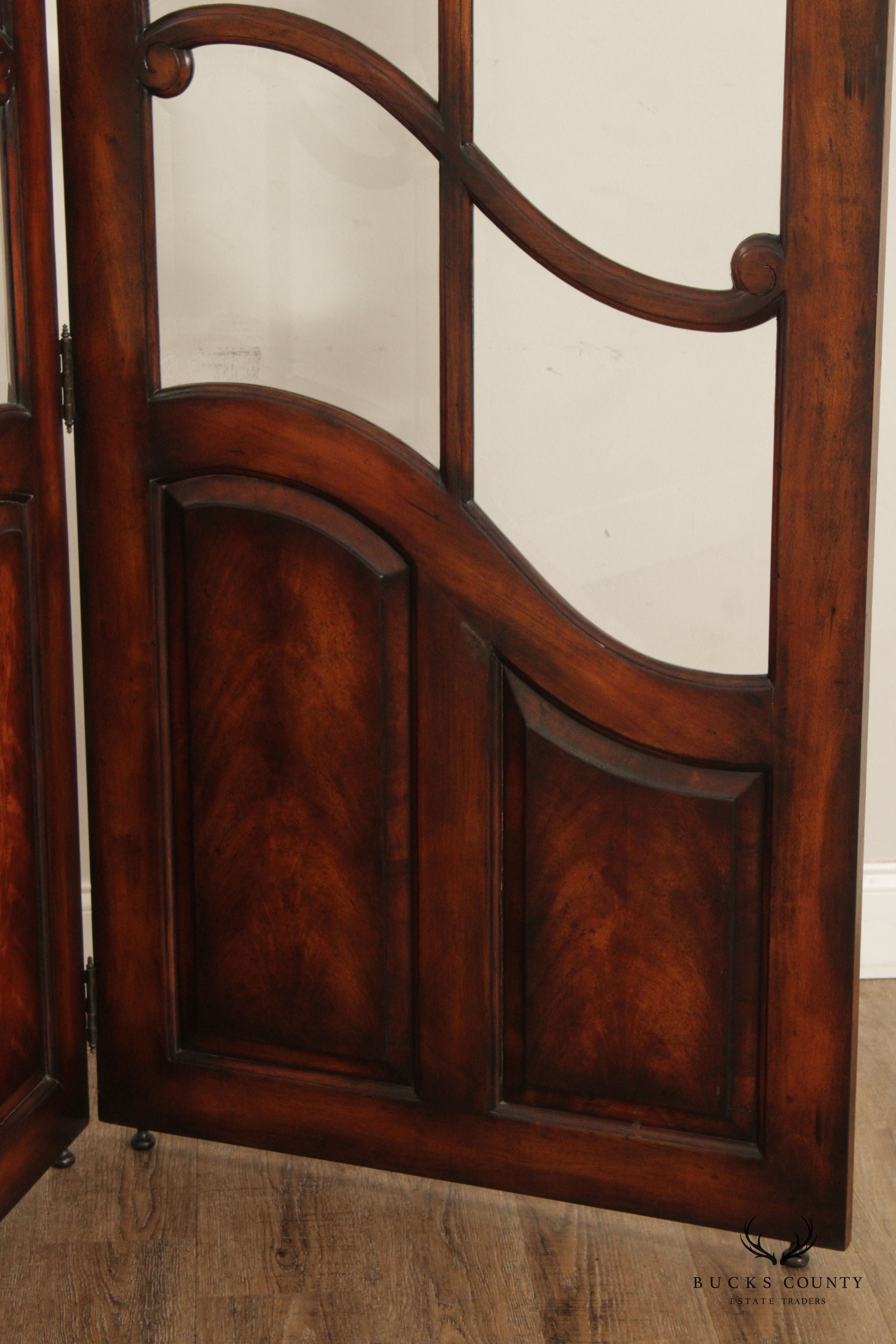 Mahogany and Glass Regency Style Two-Panel Folding Screen Room Divider