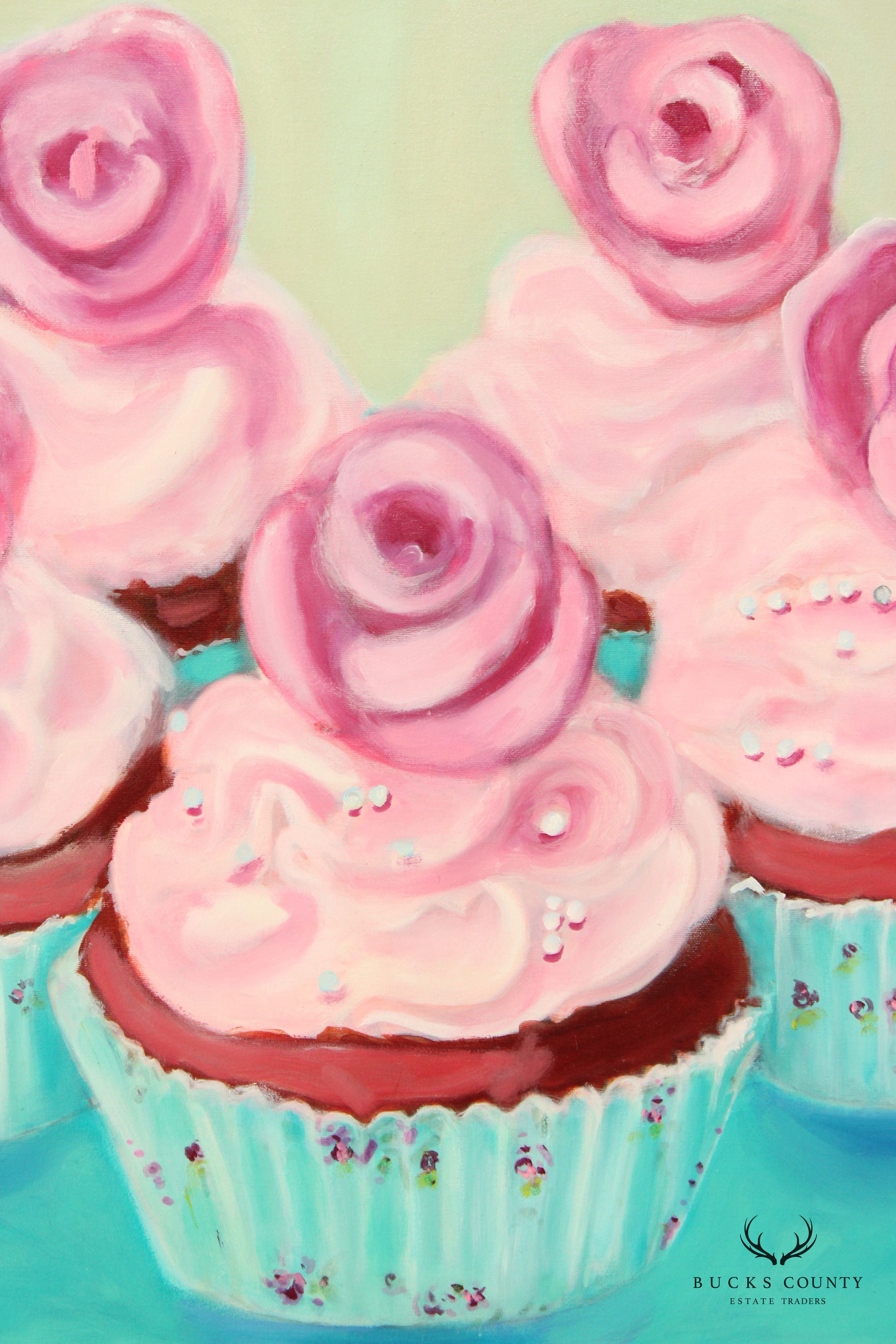 Pearl Mintzer 'Red Velvet Cupcakes' Original Oil Painting