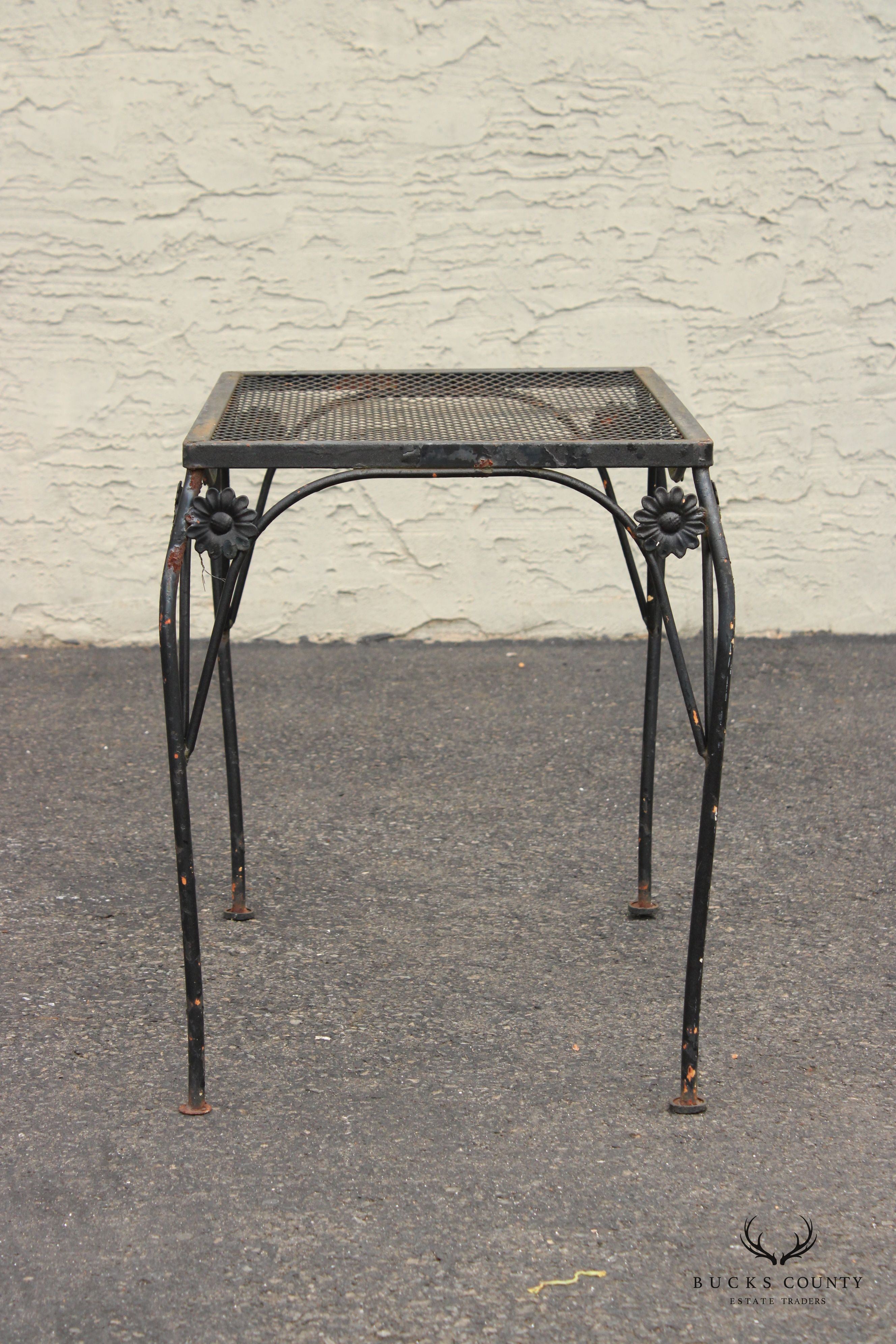 Vintage Wrought Iron Sunflower Pattern Garden Patio Side Table