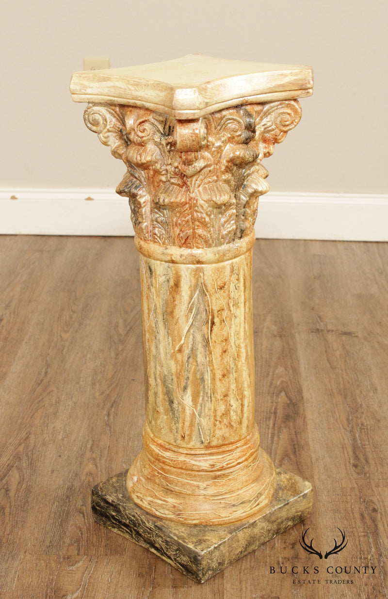 Neoclassical Faux Marble Painted Corinthian Column Pedestal