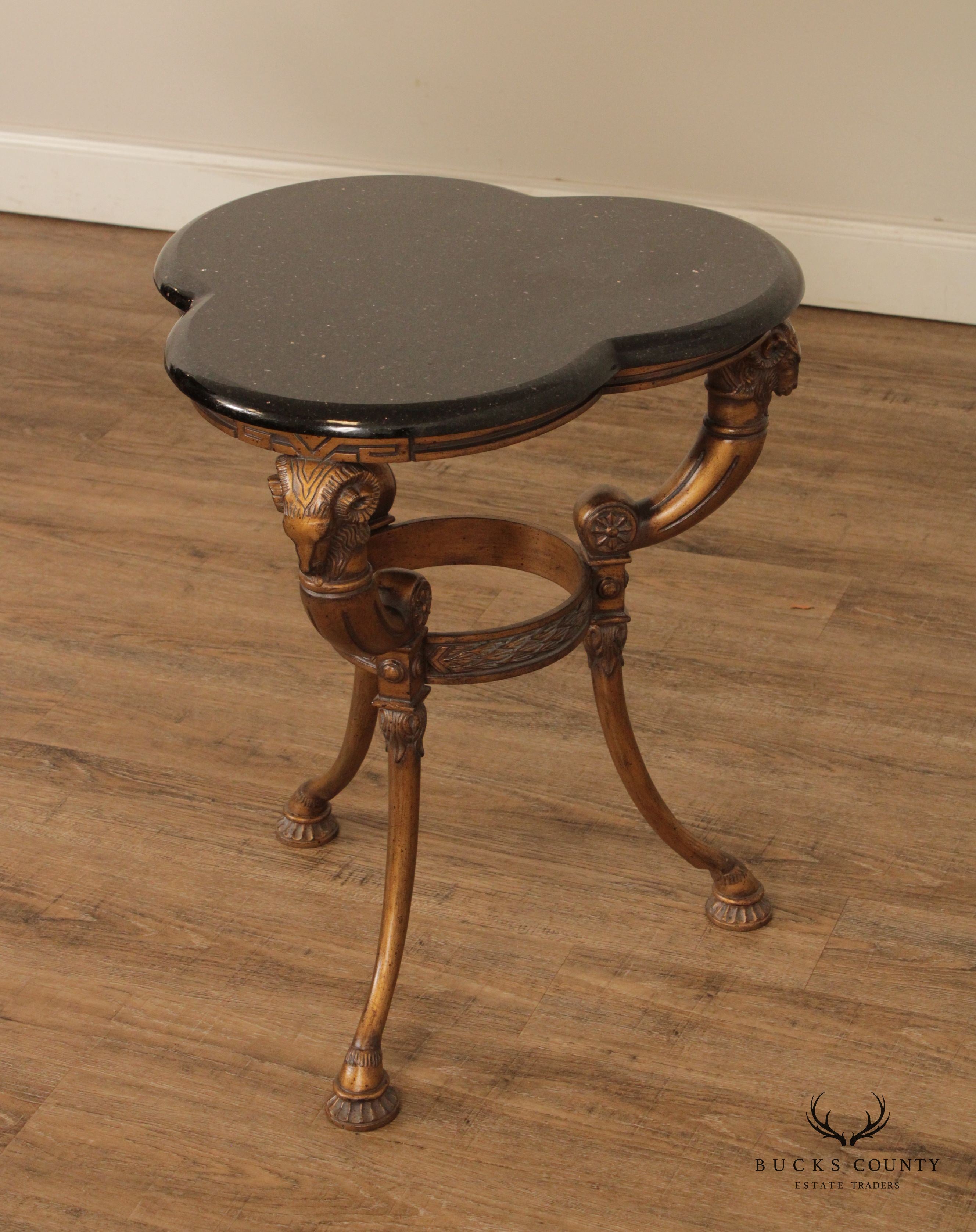 Neoclassical Revival Style Rams' Head Granite Top Occasional Table