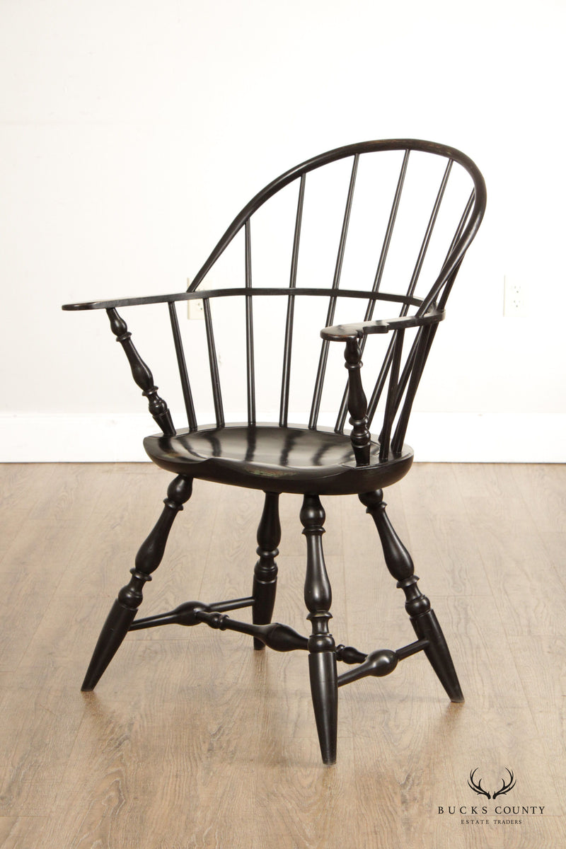 Custom Crafted Vintage Colonial Style Black Painted Windsor Armchair