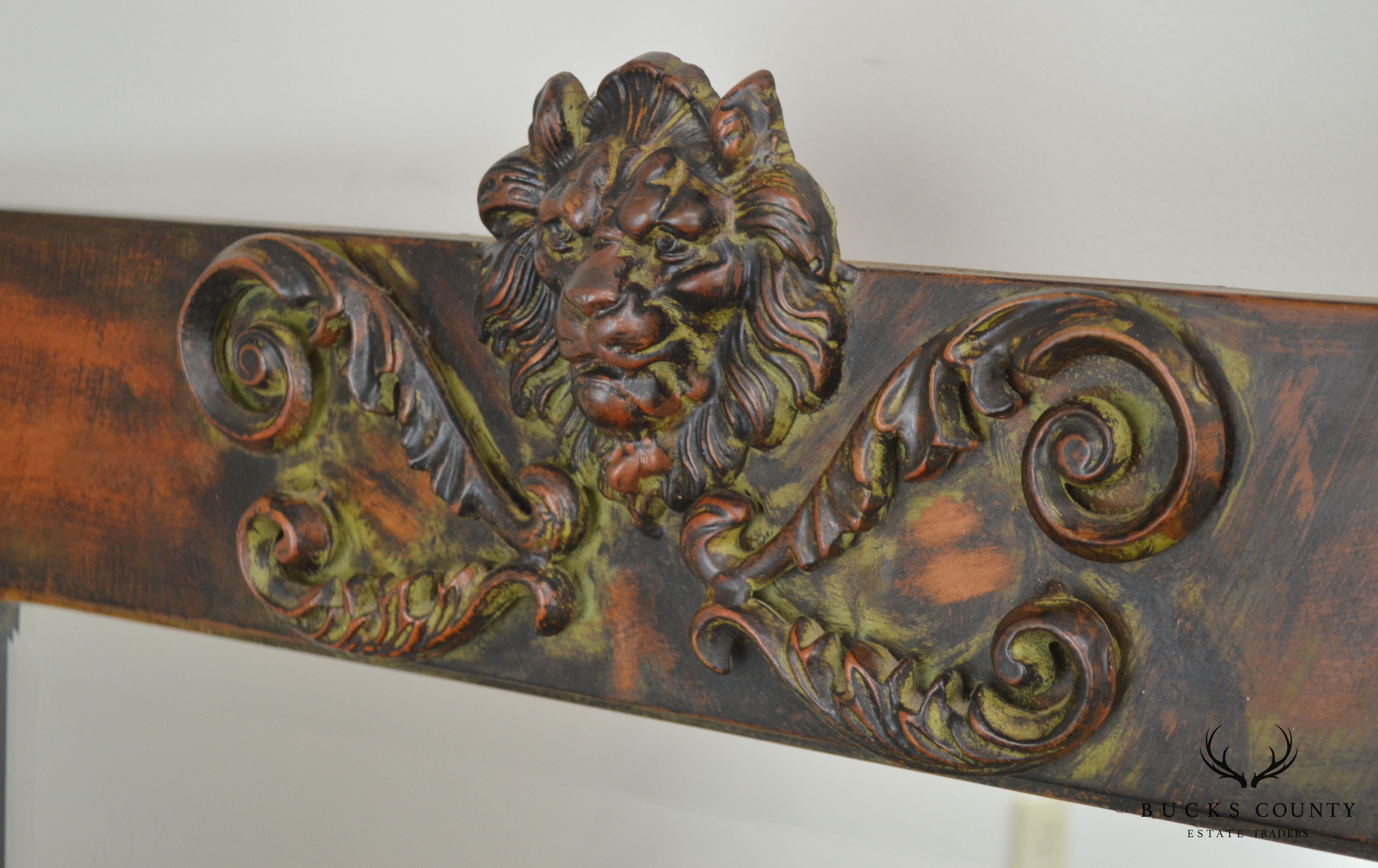 Renaissance Style Pair Iron Frame Mirrors with Lions Heads