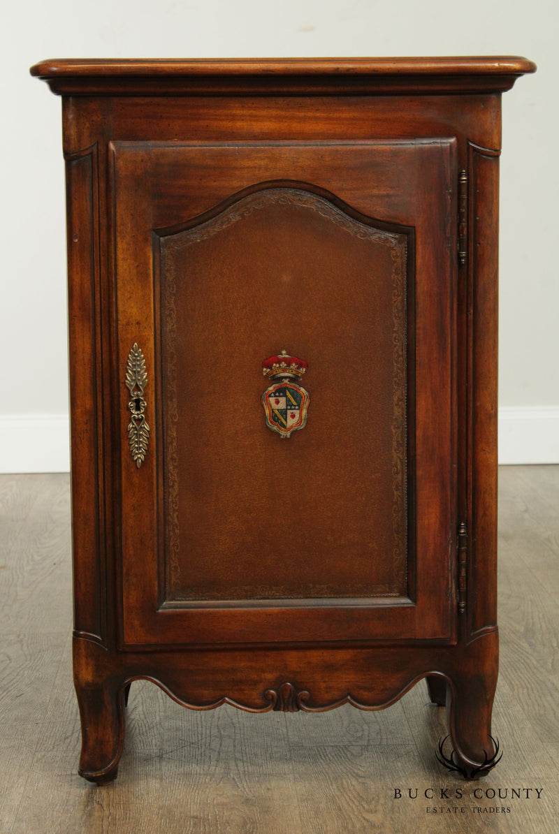 Theodore Alexander Mahogany Leather Wrapped One Door Side Cabinet