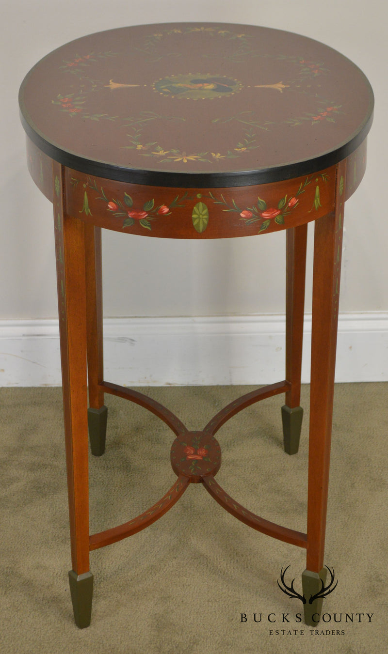 Adams Style Hand Painted Decorated Oval Side Table by Banks, Coldstone Co.