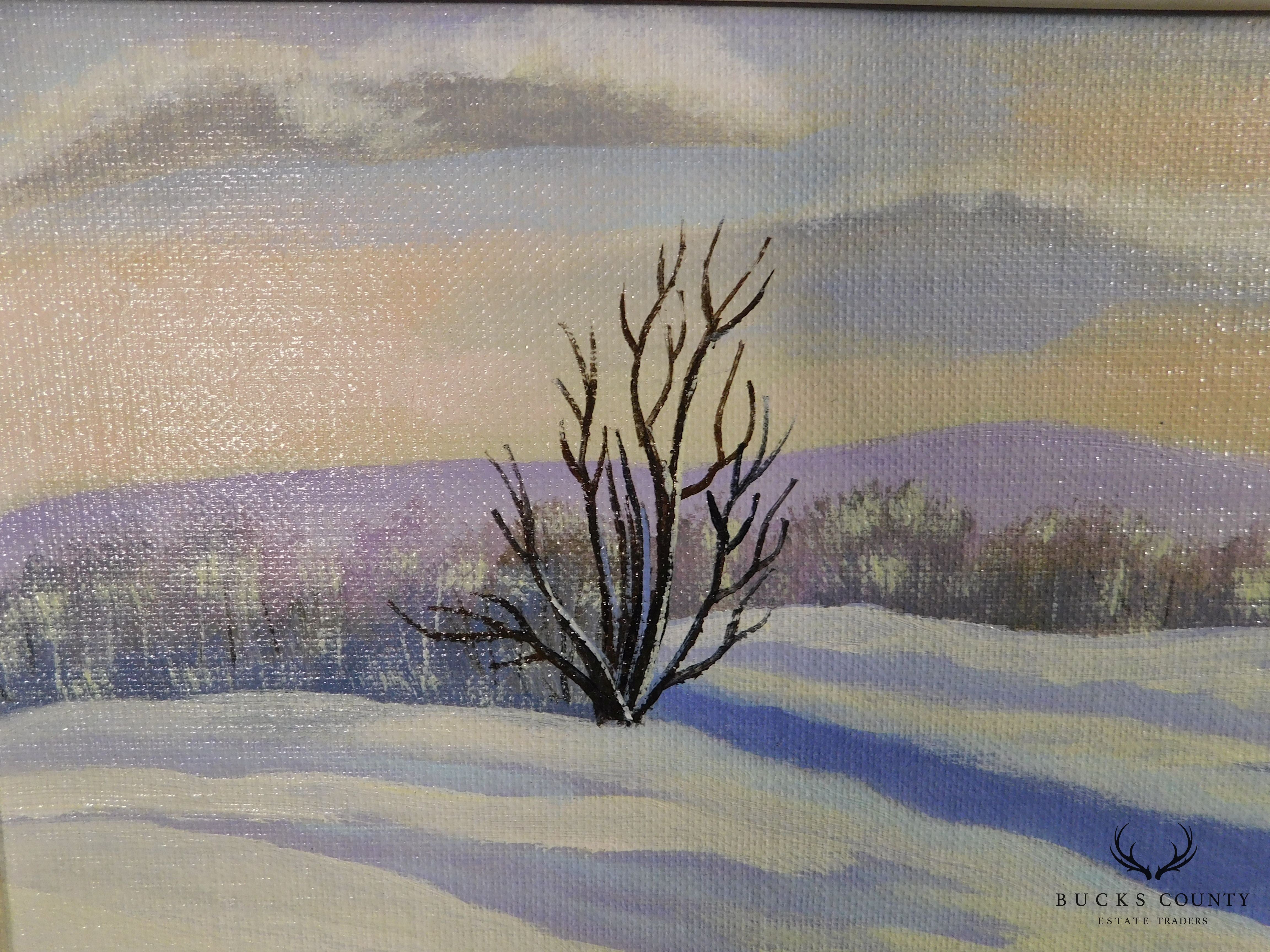 M. Monette Oil Painting on Canvas Board Landscape Late Winter Afternoon Solitude