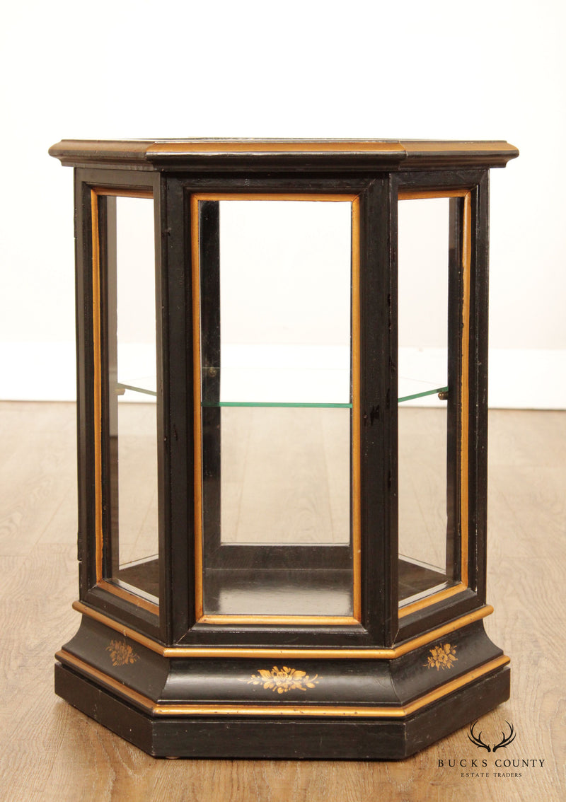 Chinoiserie Decorated Black and Gold Vitrine Side Table