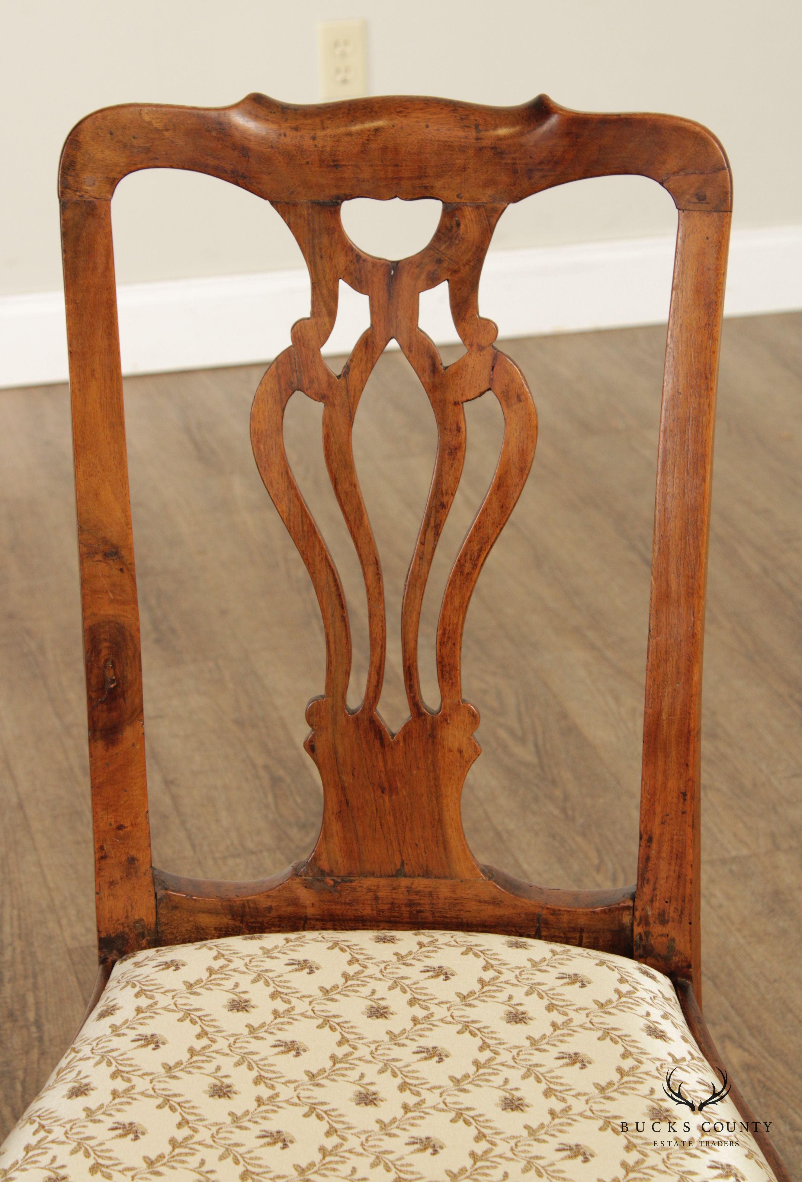 Antique Italian Provincial Style Pair of Walnut Side Chairs