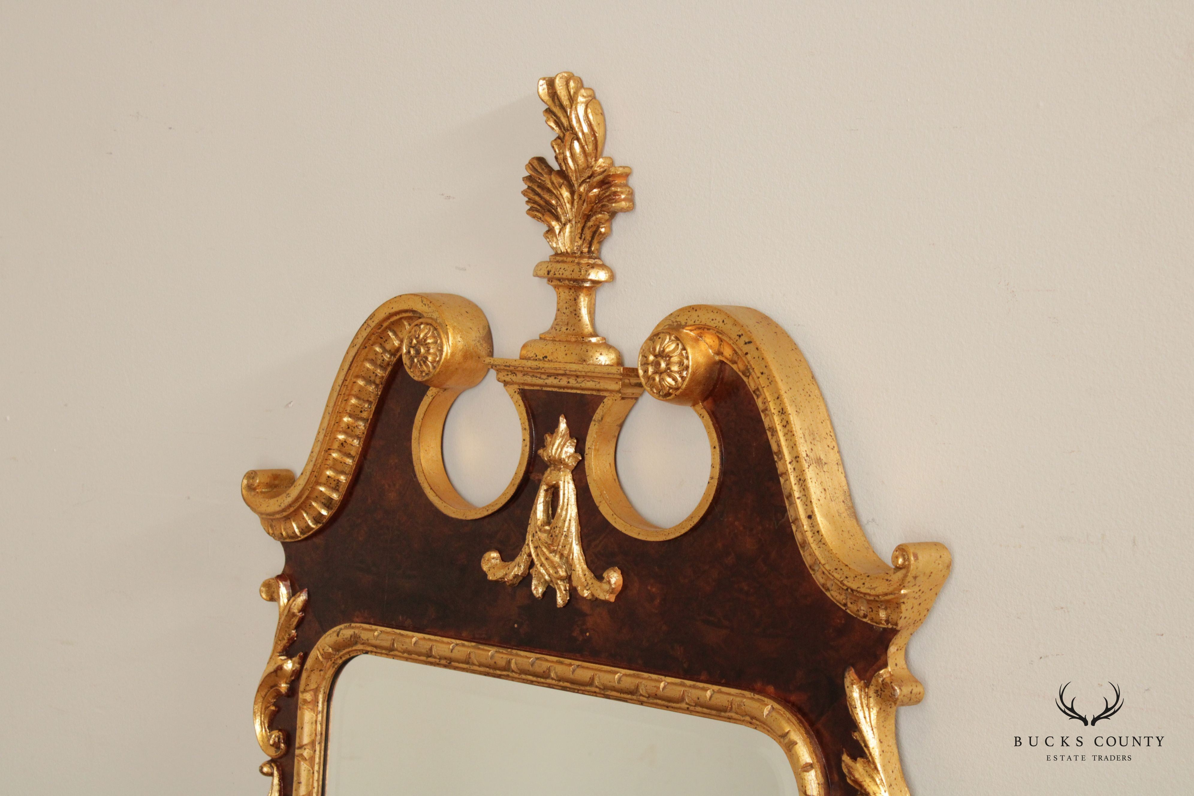 LaBarge Georgian Style Parcel Gilt Burl Wood Mirror