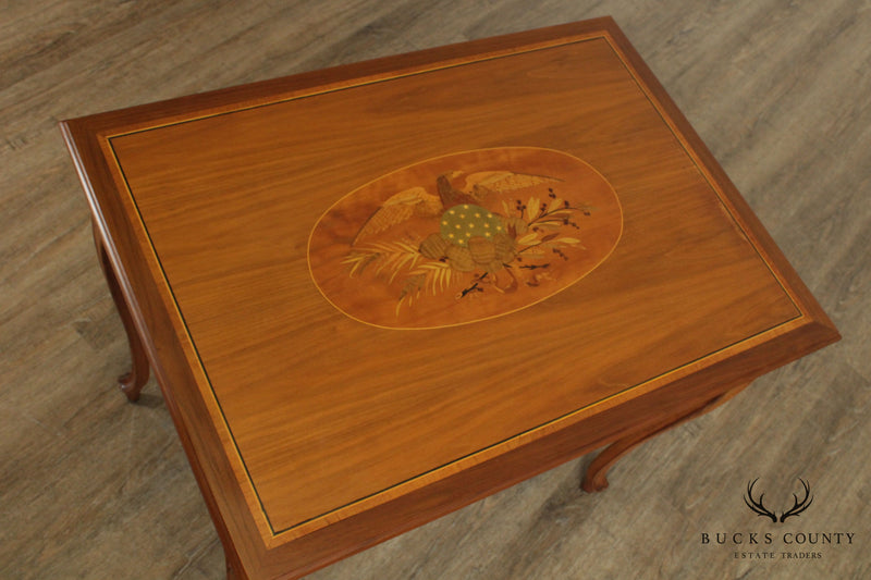 French Influenced Custom Patriotic Marquetry Inlaid Side Table