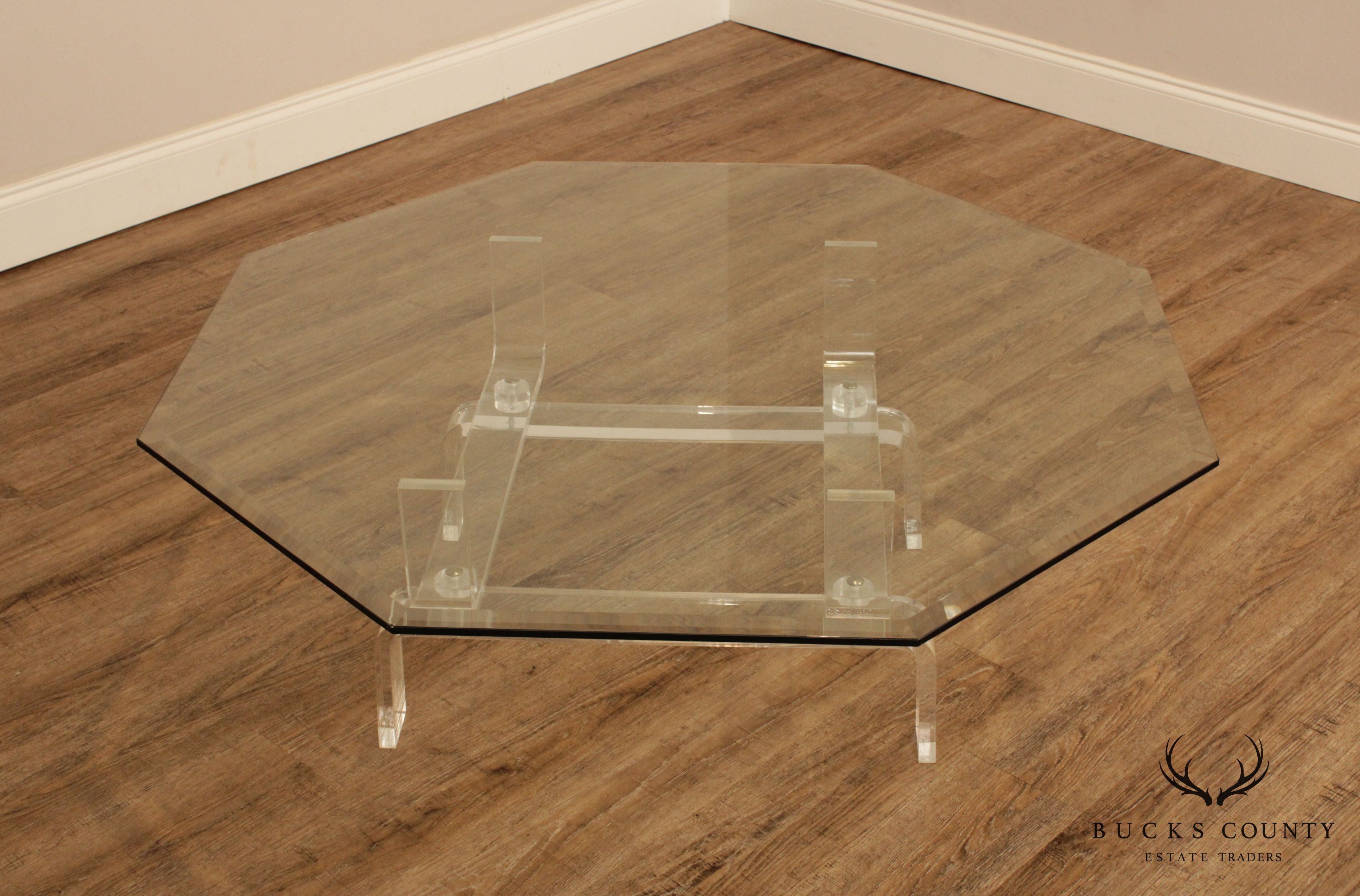 Mid Century Modern Lucite Base Glass Top Coffee Table