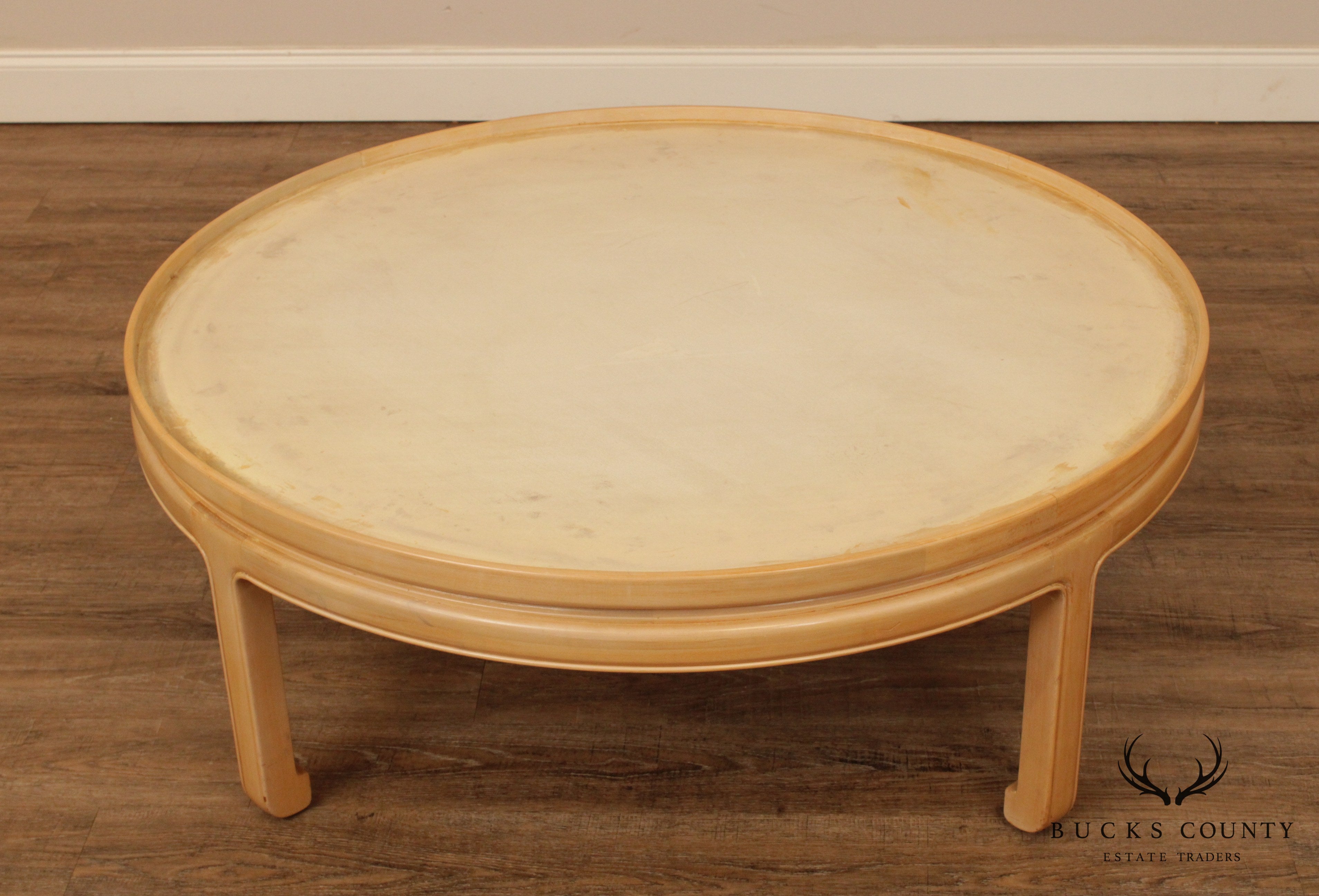 Mid Century Asian Inspired Round Brass Tray Top Coffee Table