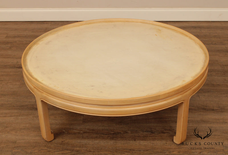 Mid Century Asian Inspired Round Brass Tray Top Coffee Table