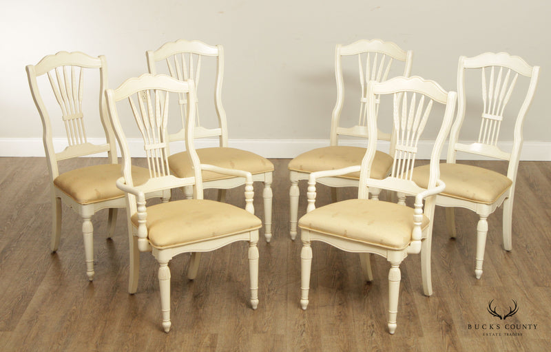 French Country Style Set 6 Painted Wheat Back Dining Chairs