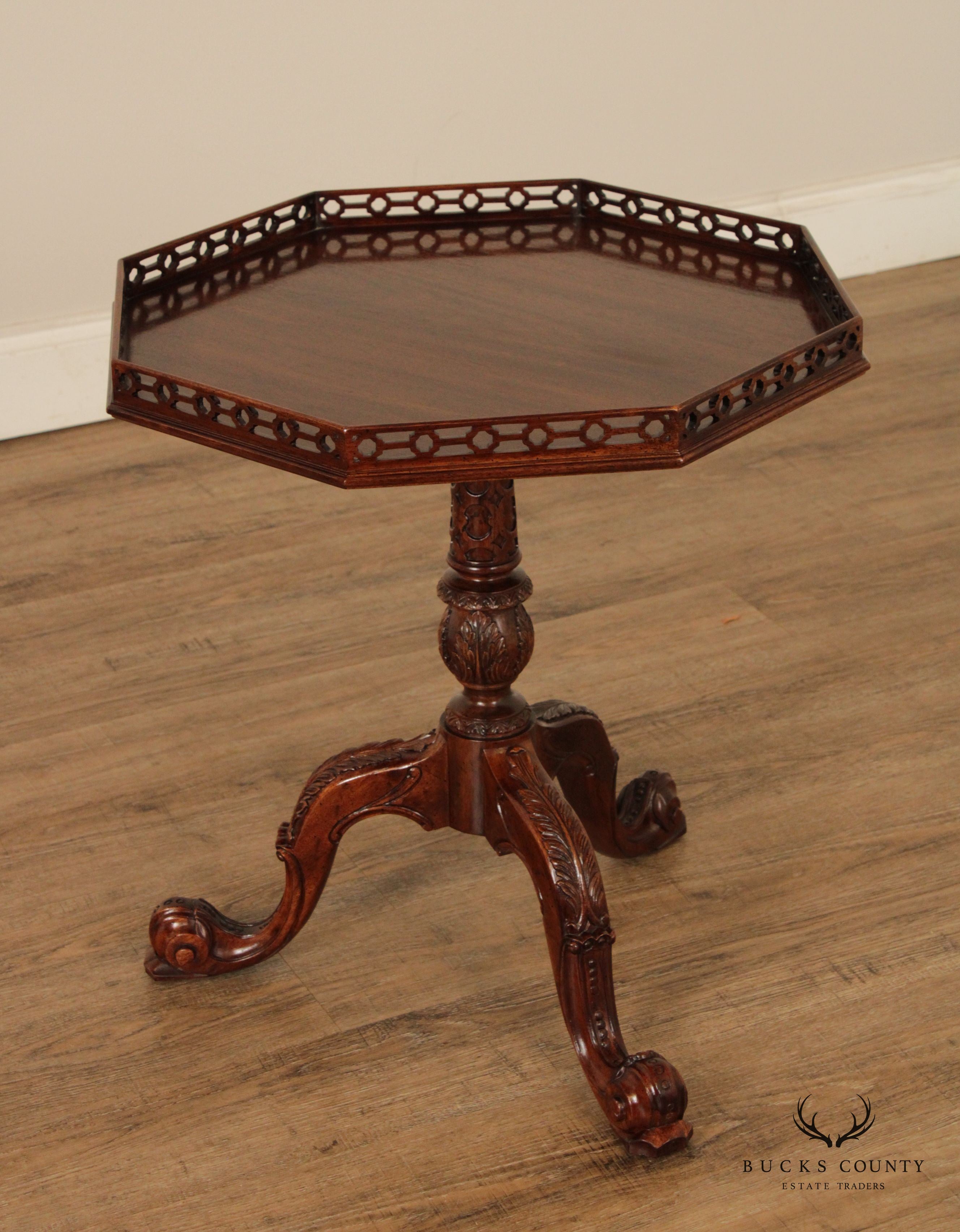 Rococo Style Octagonal Carved Mahogany Side Table