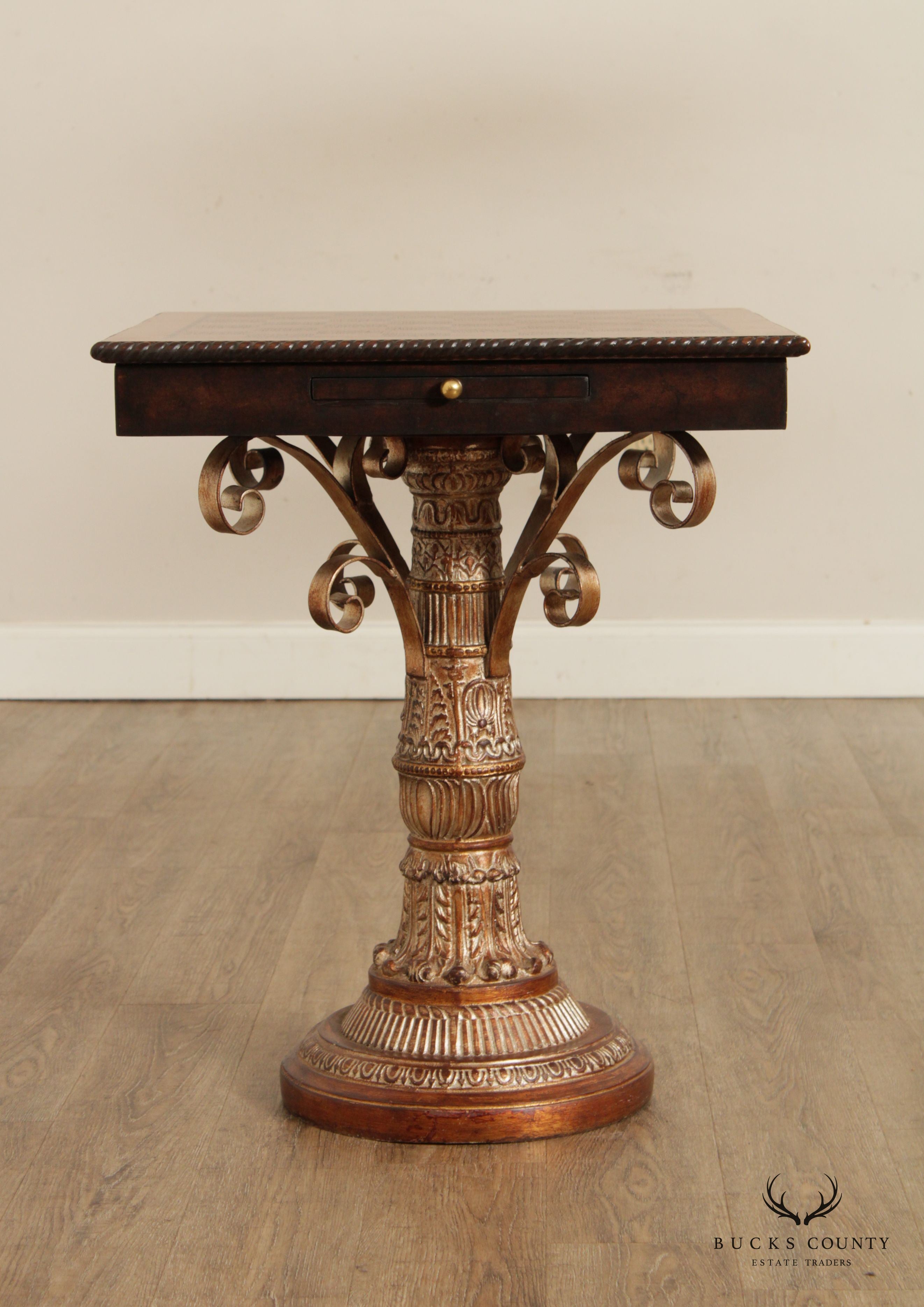 Neoclassical Style Carved Gilt Pedestal Base Chess Game Table