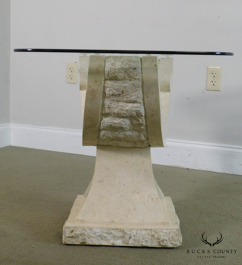 Postmodern Tessellated Marble Glass Top Side Table