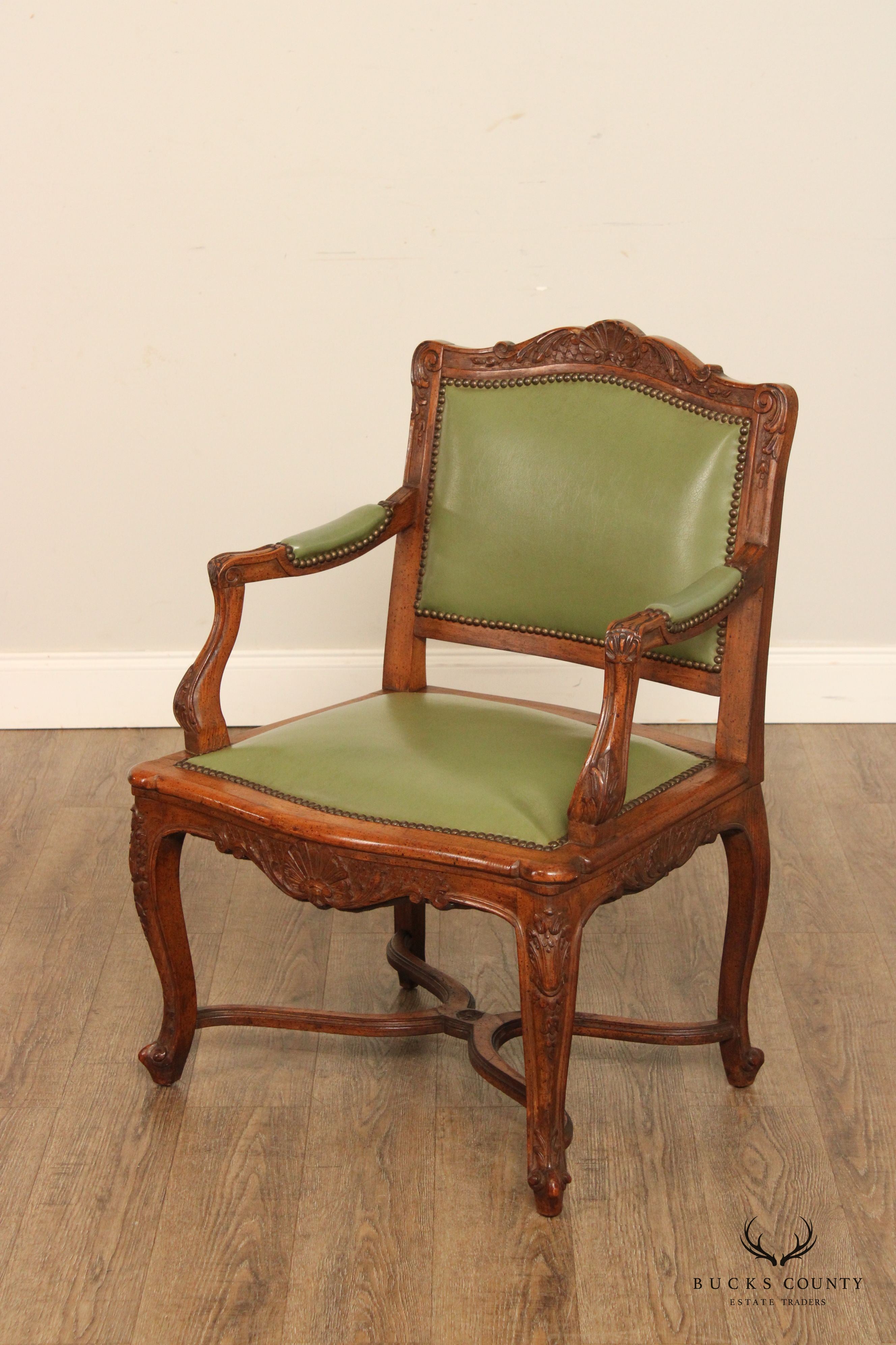 French Louis XV Style Vintage Pair of Carved Walnut Wide-Seat Fauteuil Armchairs