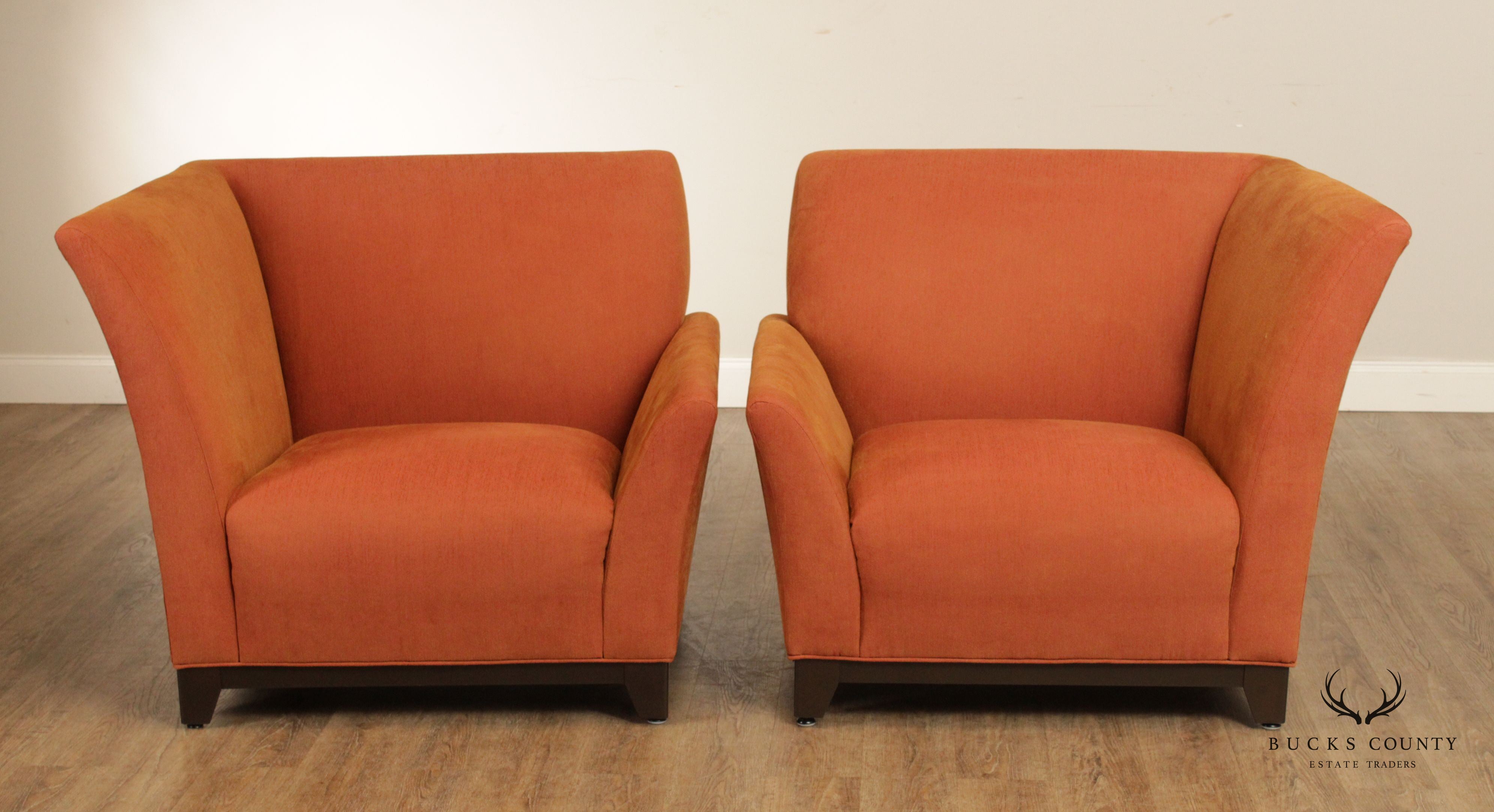 Modern Asymmetrical Pair of Custom Upholstered Club Chairs