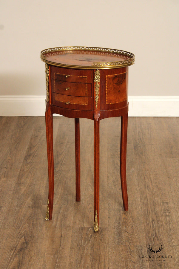 French Louis XVI Style Inlaid Oval Bouillotte Side Table