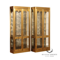 Mastercraft Hollywood Regency Pair of Brass and Glass Display Cabinets