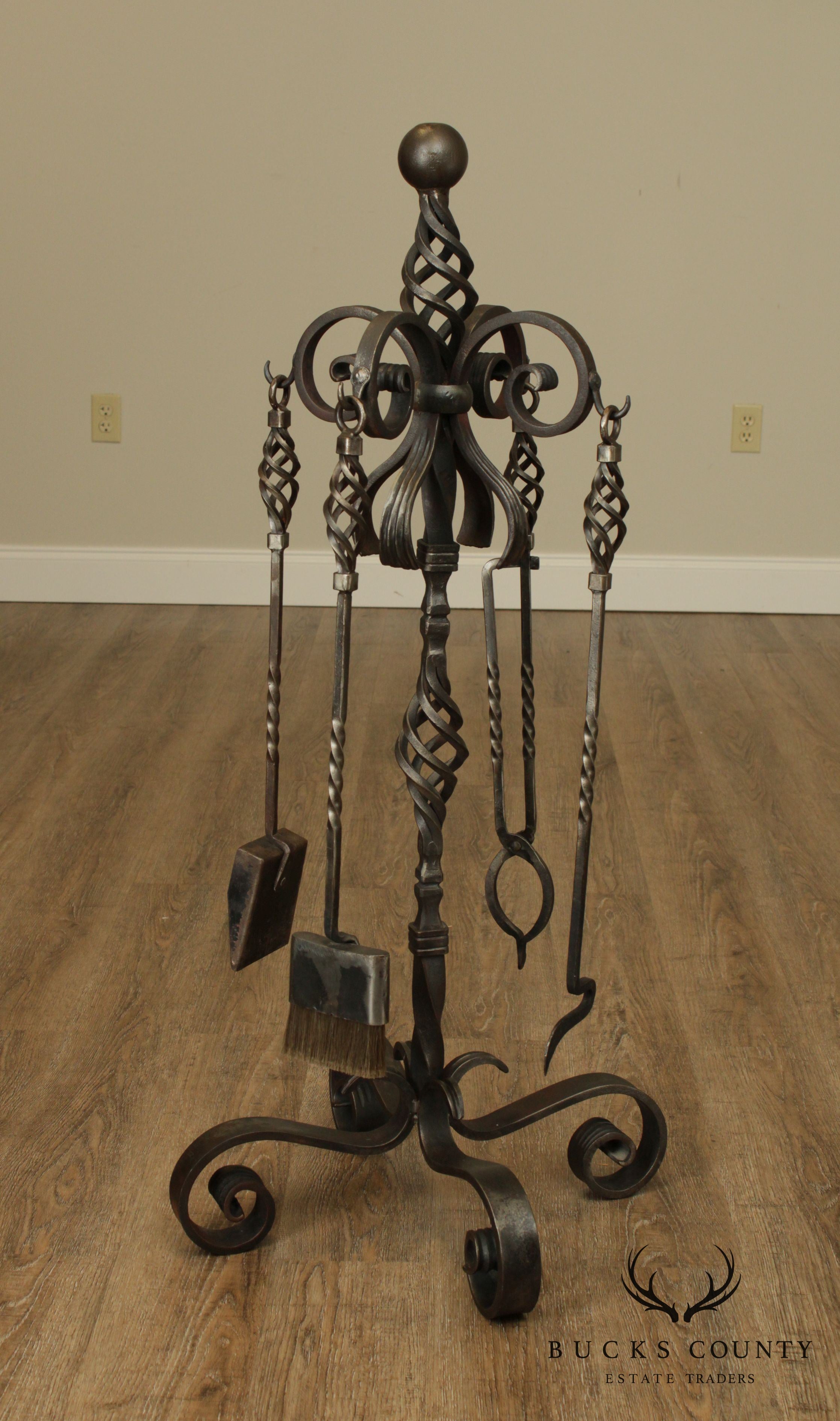 Hand Forged Custom Twisted Iron Set Fire Place Tools