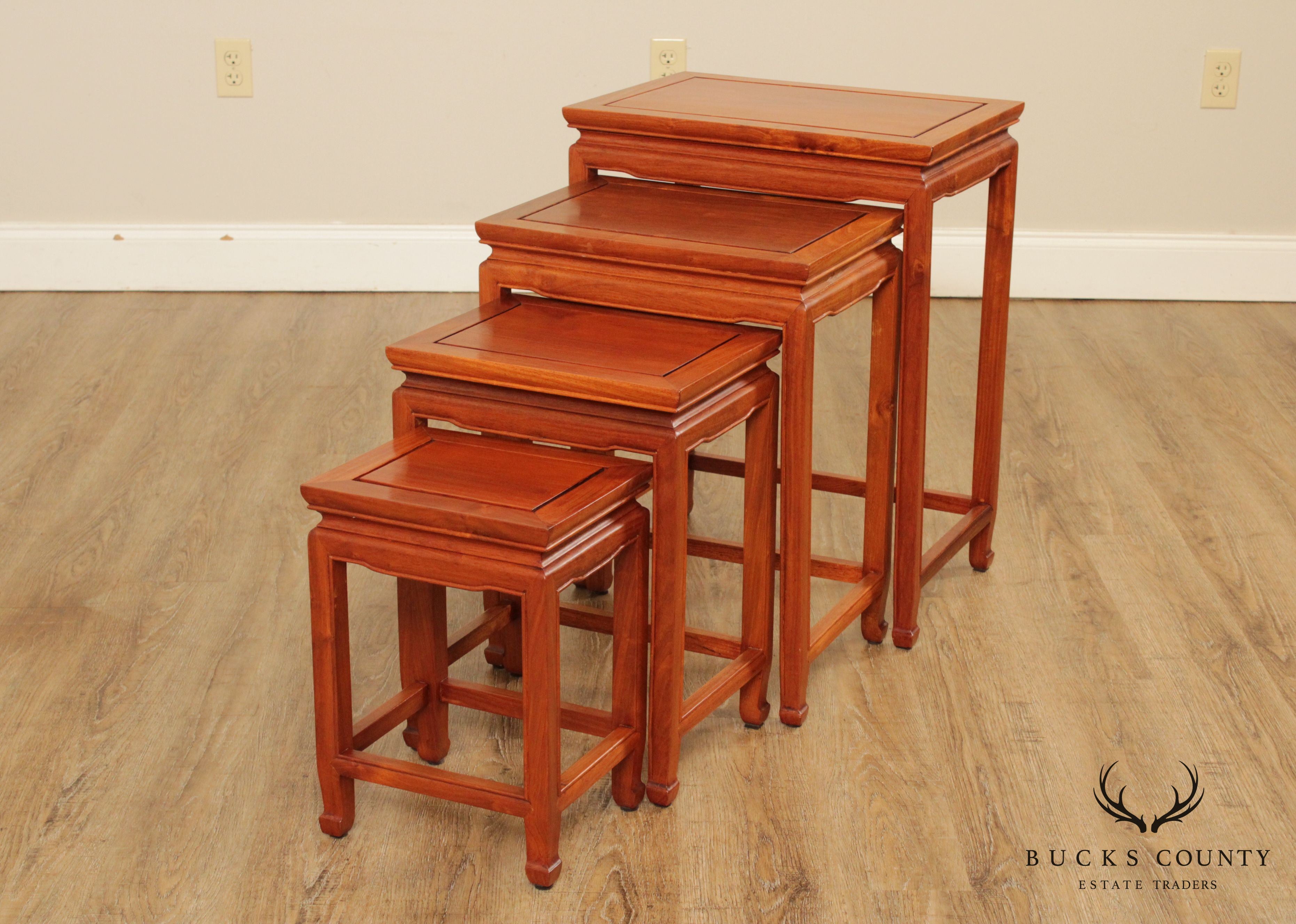 Vintage Asian Hard Wood Nesting Set 4 Tables