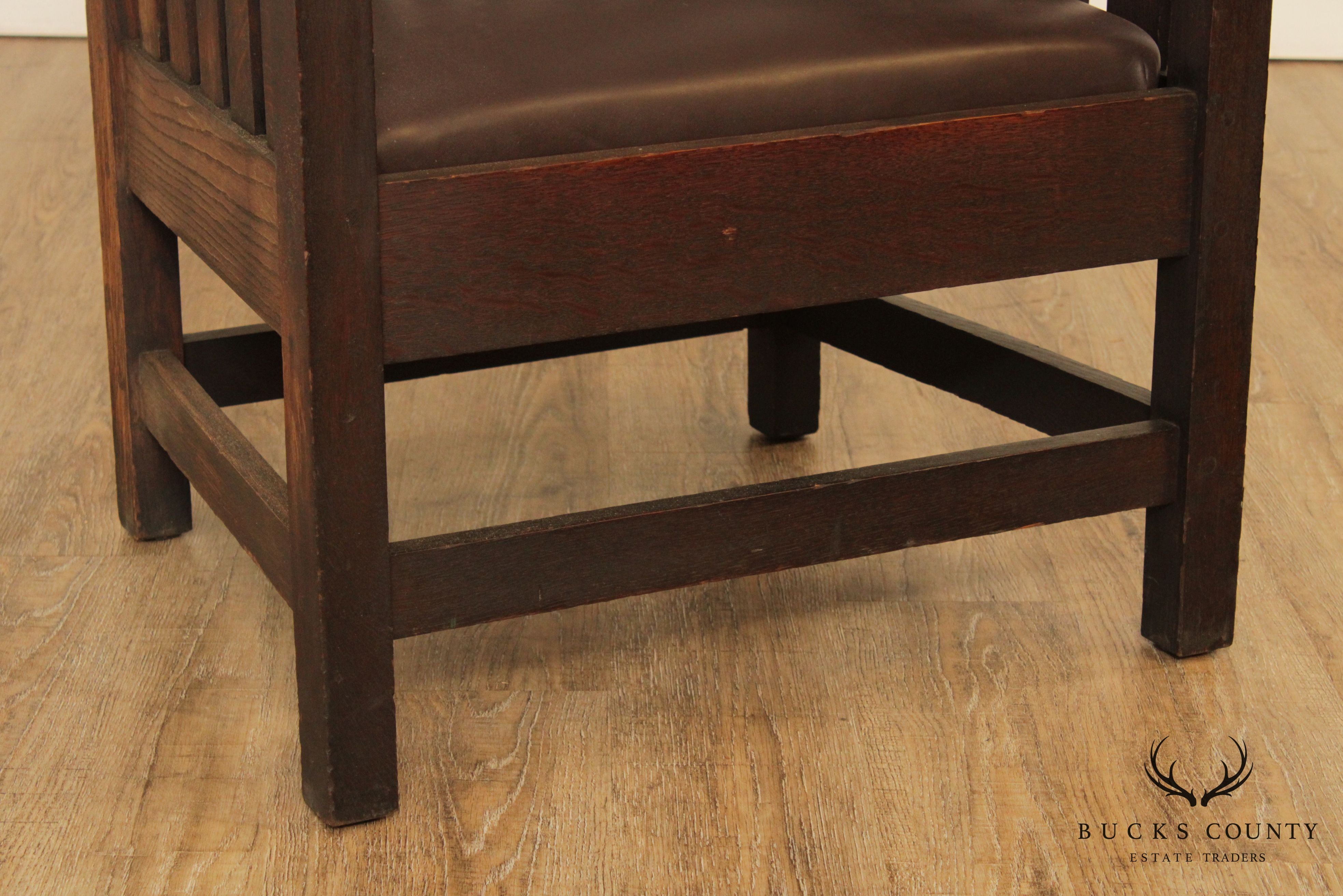 Antique Mission Oak & Leather High Back Armchair