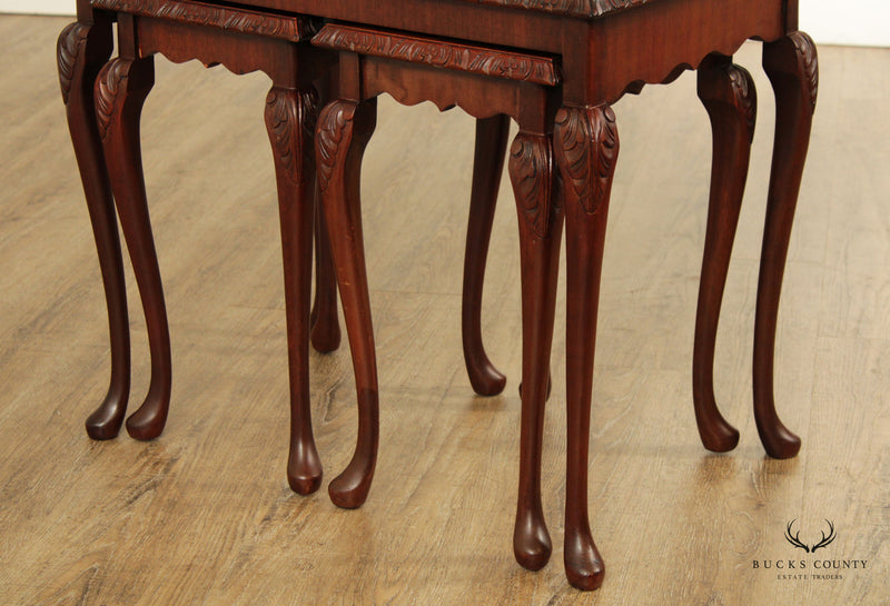 Georgian Style Flame Mahogany Carved Nesting Tables