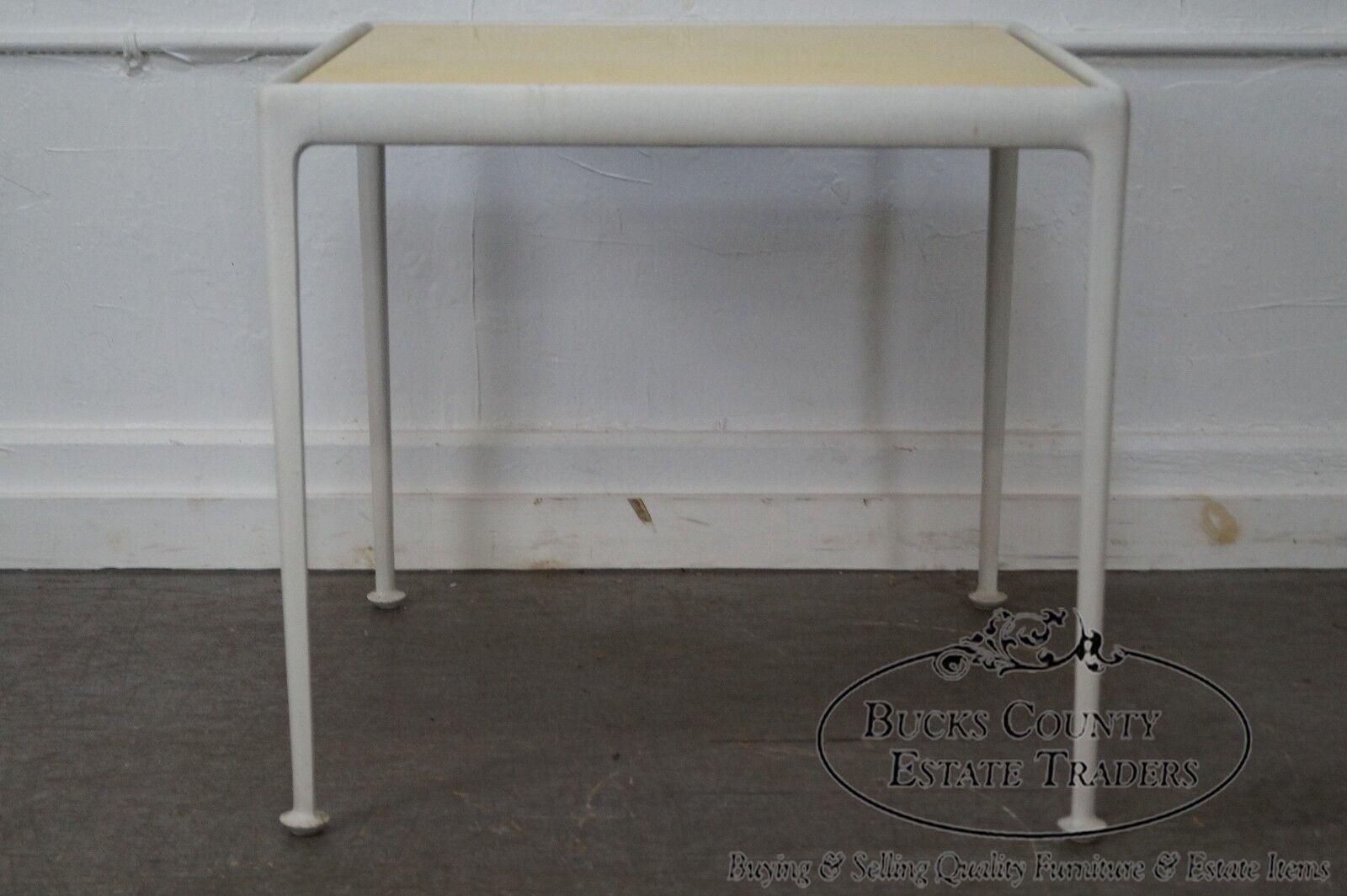 Richard Schultz Knoll Vintage Yellow Enameled Metal Top White Dining Table