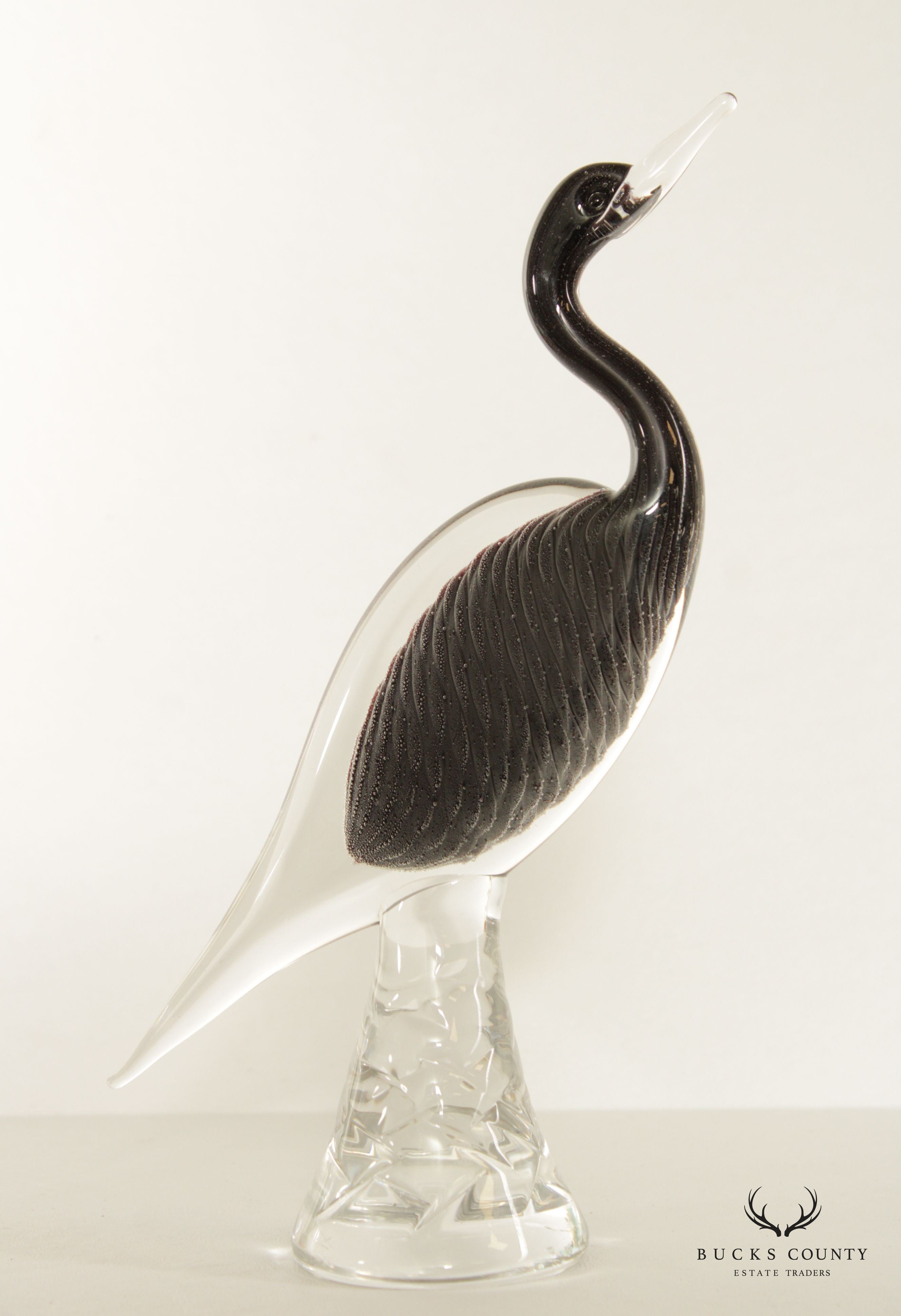 Marcolin Art Glass Crane Bird Crystal Sculpture