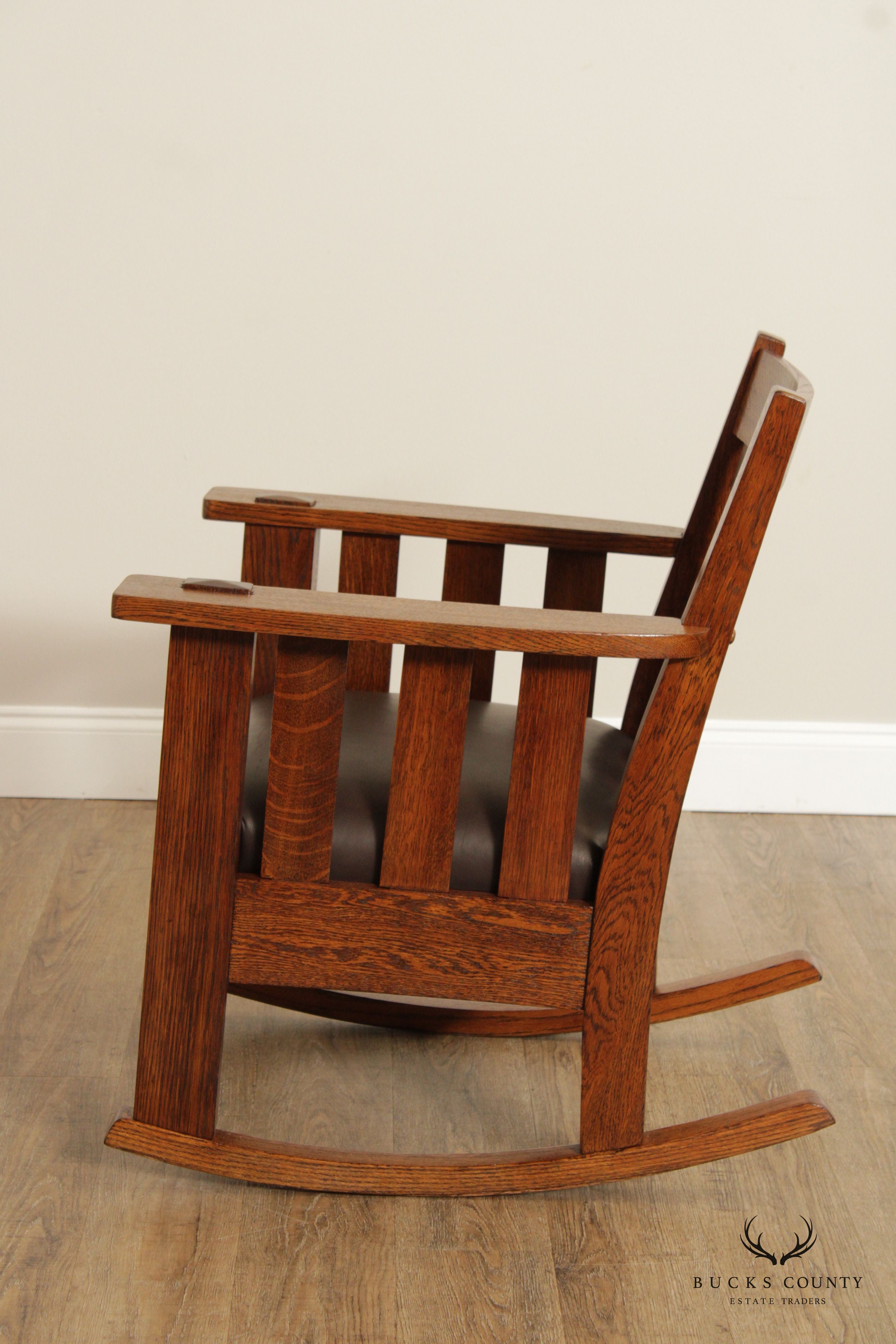 Harden Antique Mission Oak and Leather Rocking Chair