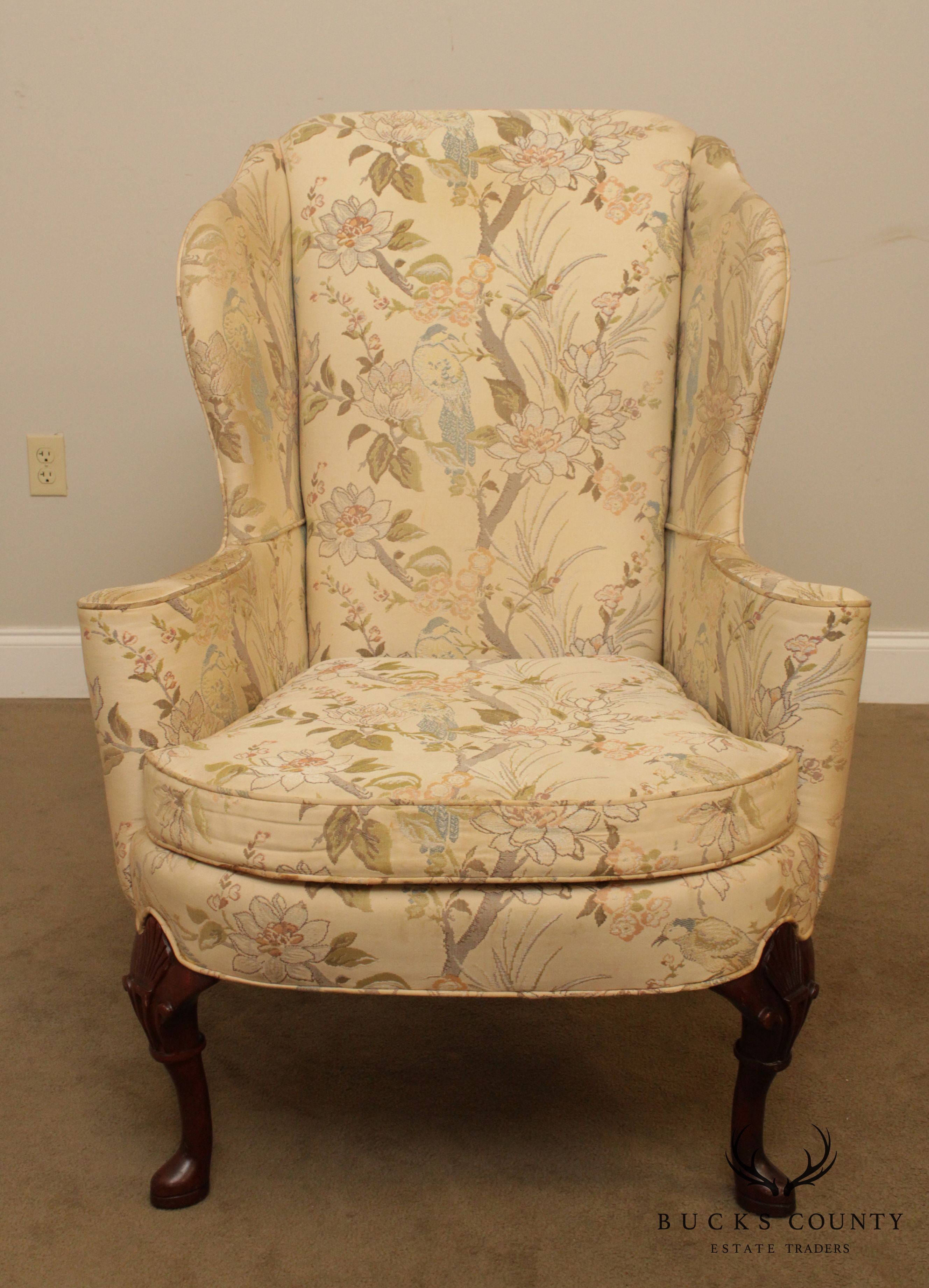 Hickory Chair Vintage Mahogany Queen Anne Style Wing Chair Frame