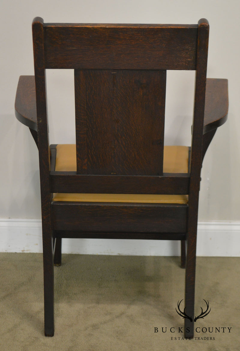 Antique Arts & Crafts Oak Armchair with Carved Birds