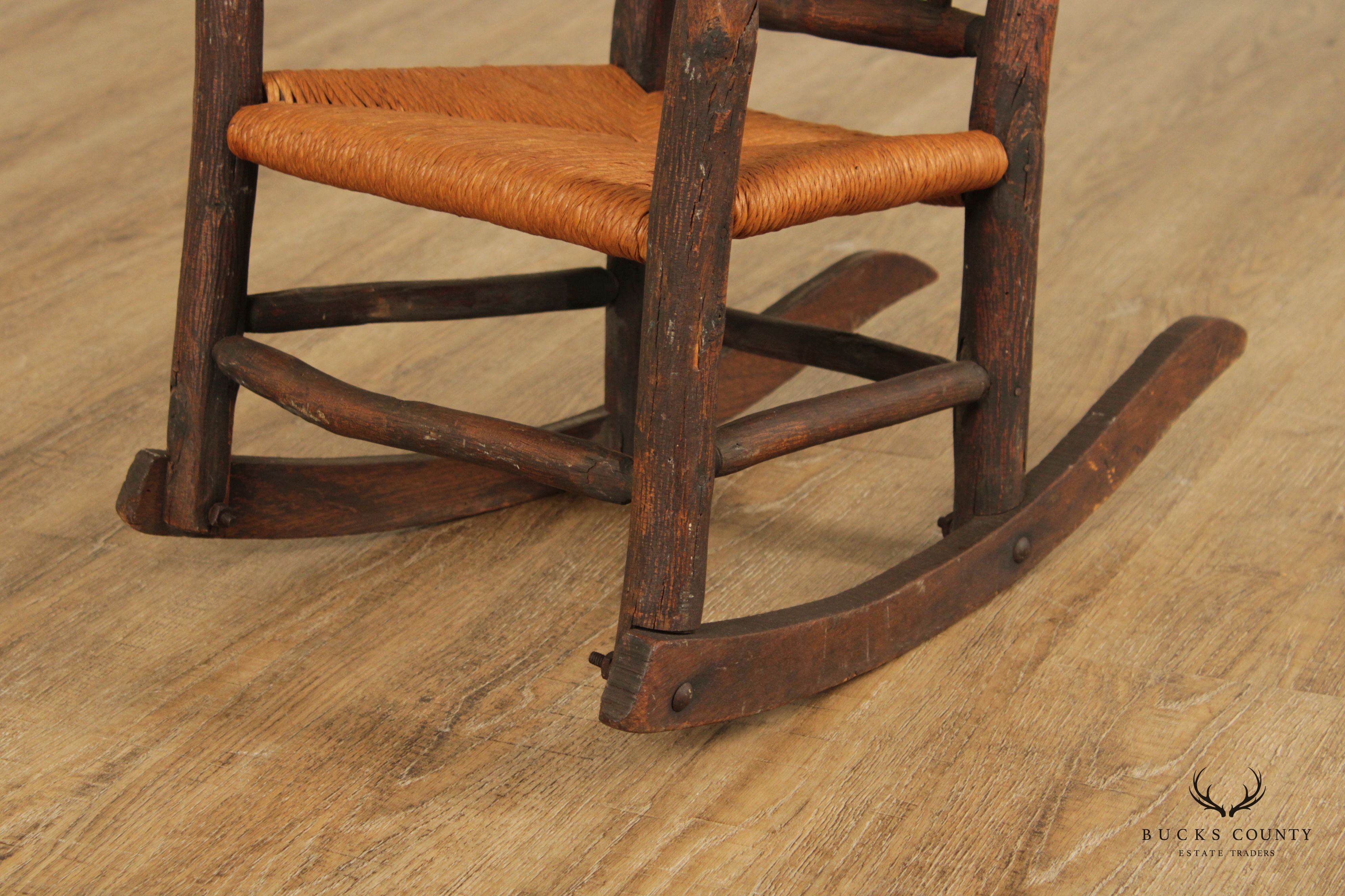 Antique Adirondack Rustic Style Children's Rocking Chair