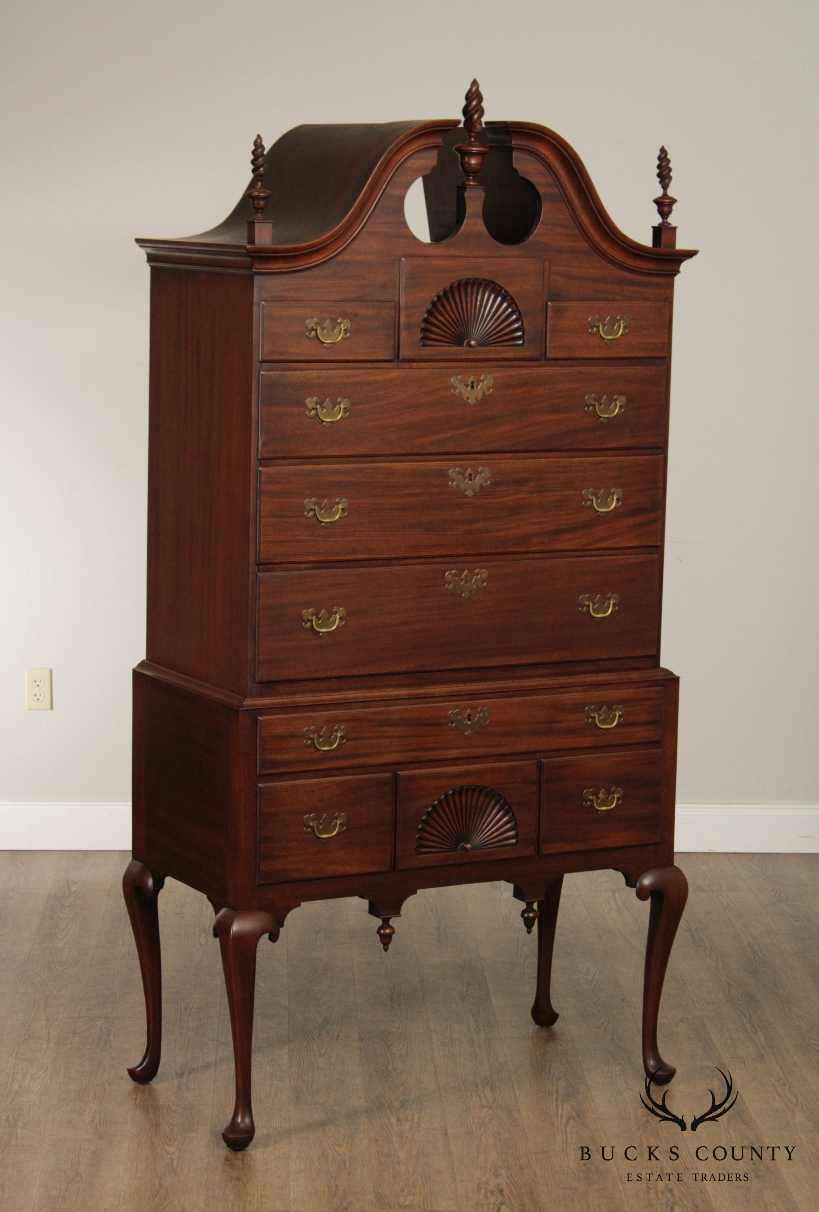 Custom Quality Antique Reproduction Mahogany New England Queen Anne Highboy