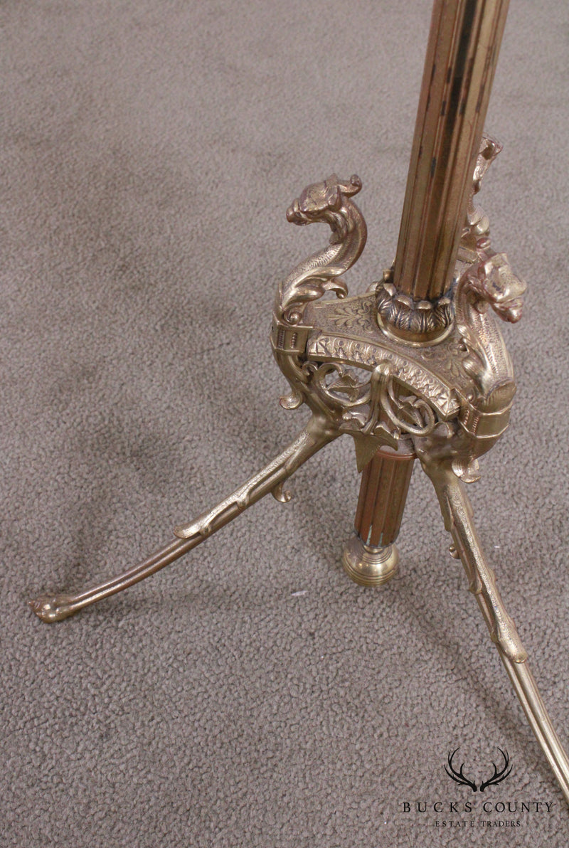 Antique Victorian Brass Adjustable Piano Floor Lamp