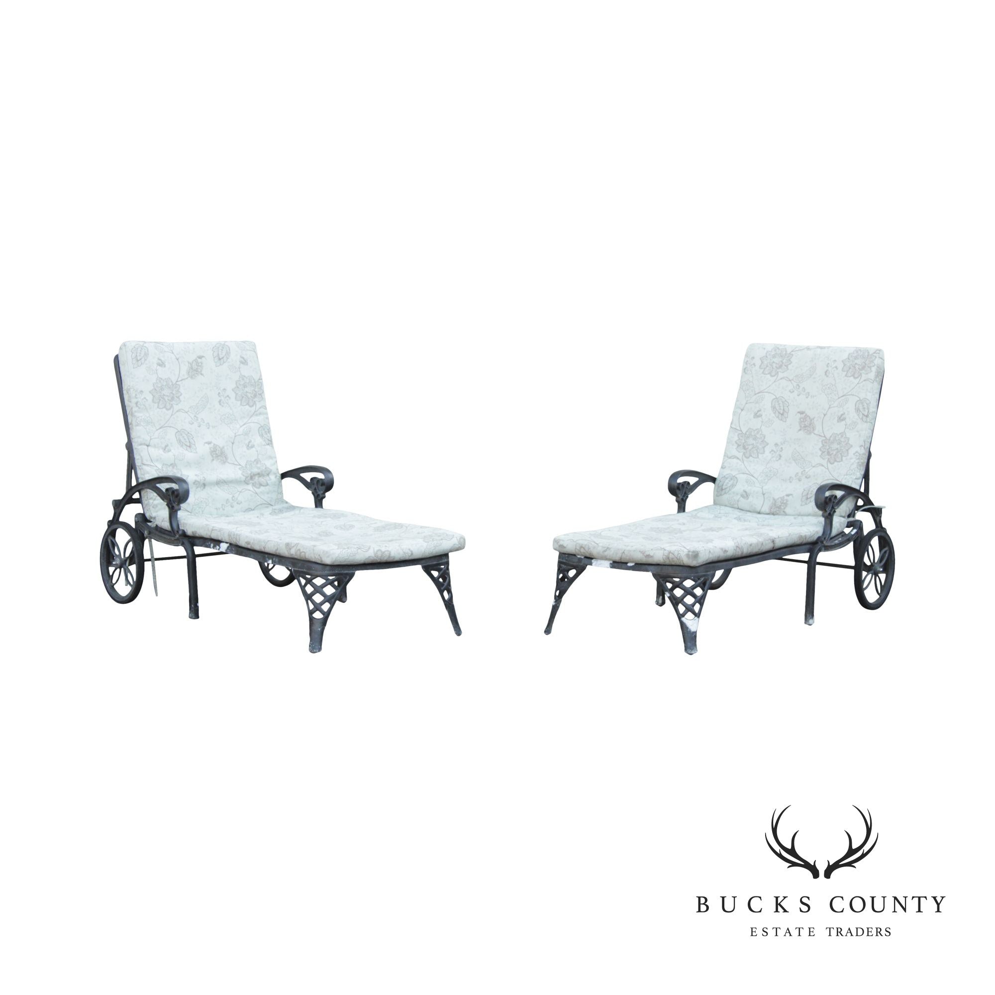 Cast Aluminum Outdoor Patio Pair of Chaise Lounges