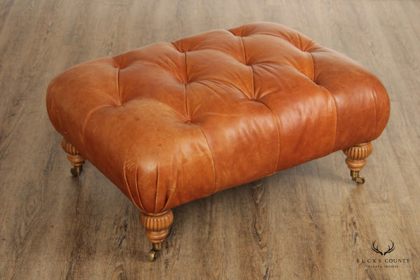 English Traditional Style Tufted Leather Ottoman