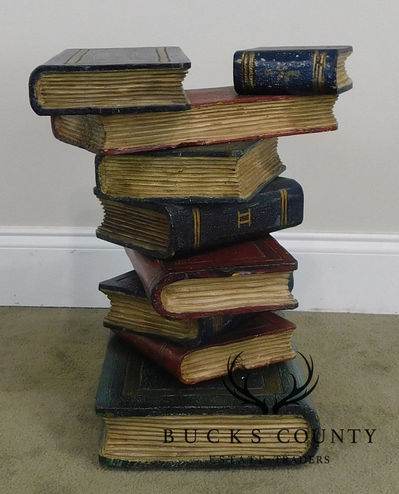 Stacked Books Hand Painted Pair Side Tables