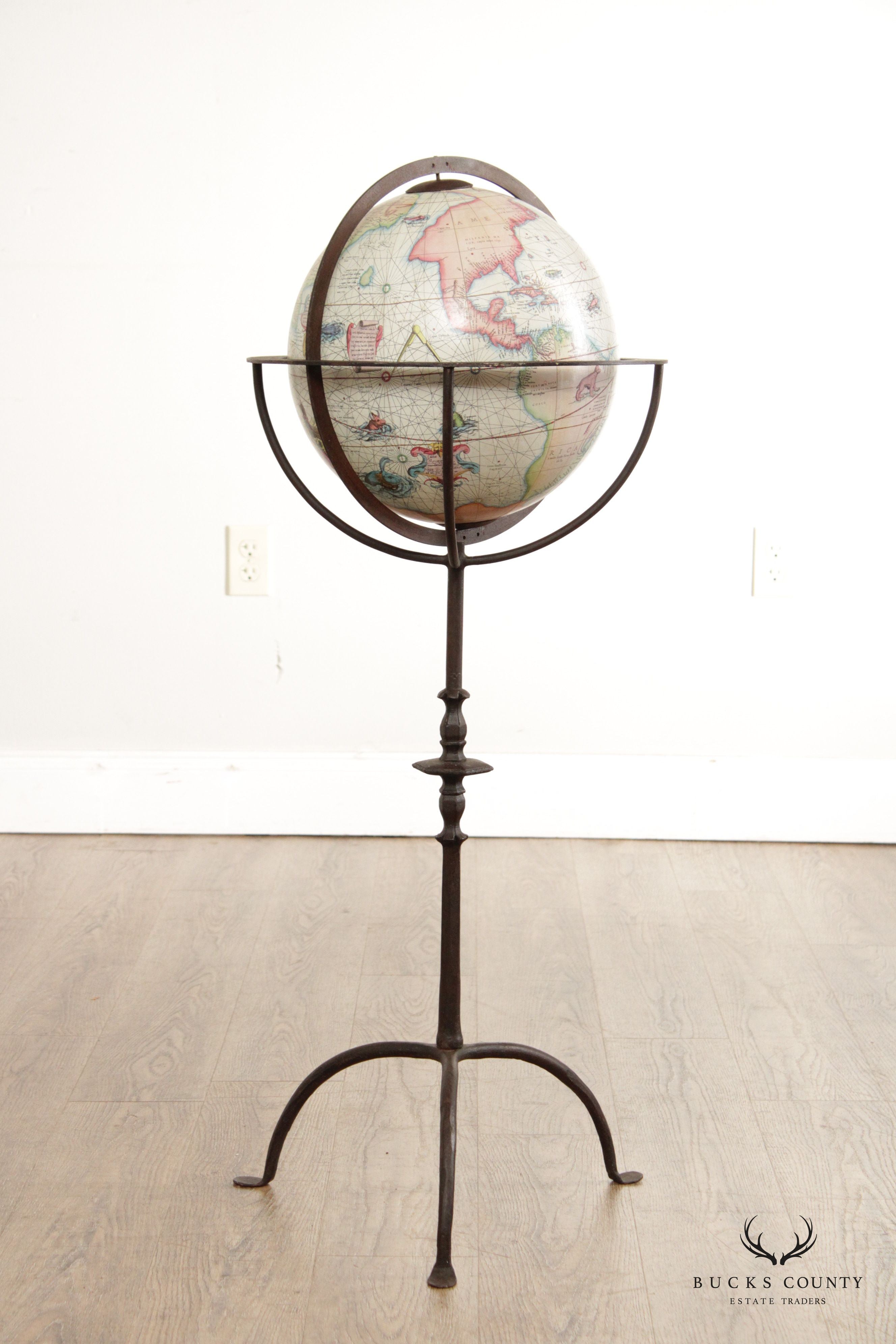 Spanish Baroque Style Vintage Globe on Iron Stand