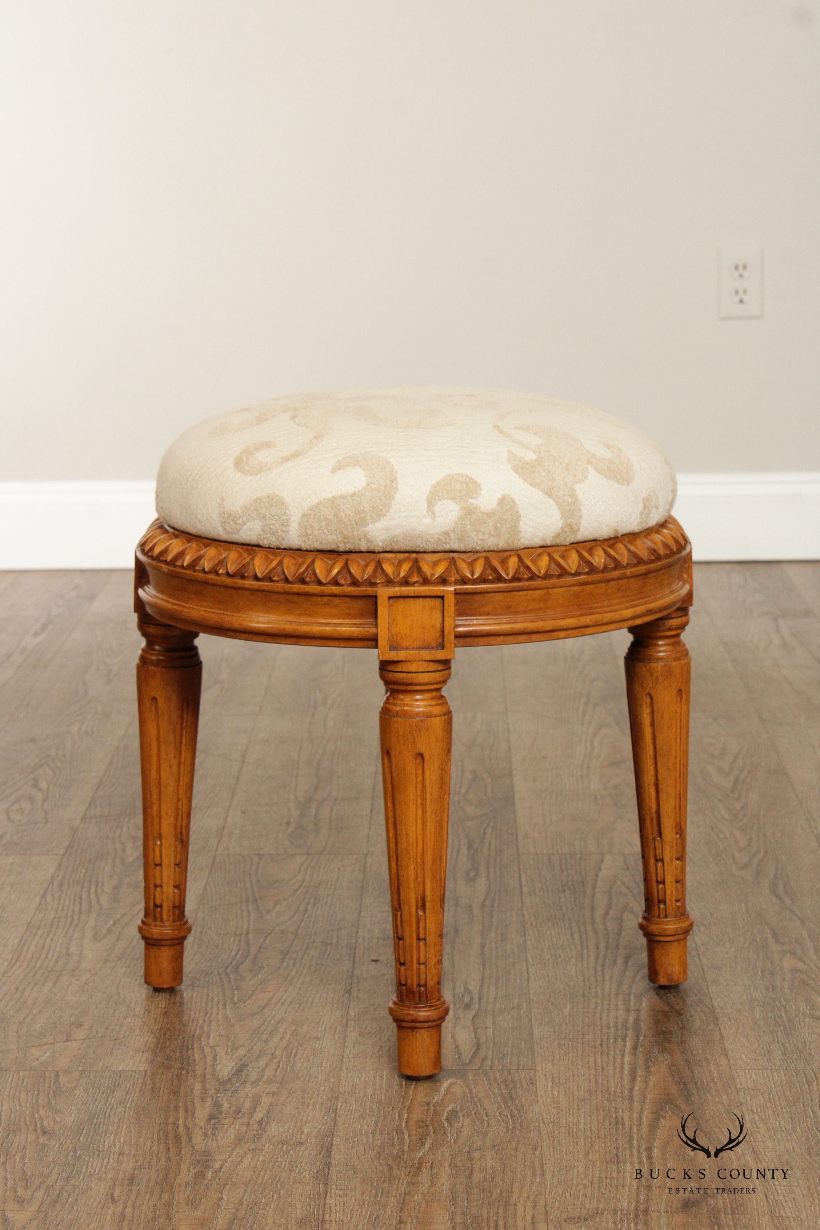 French Louis XVI Style Round Carved Stool