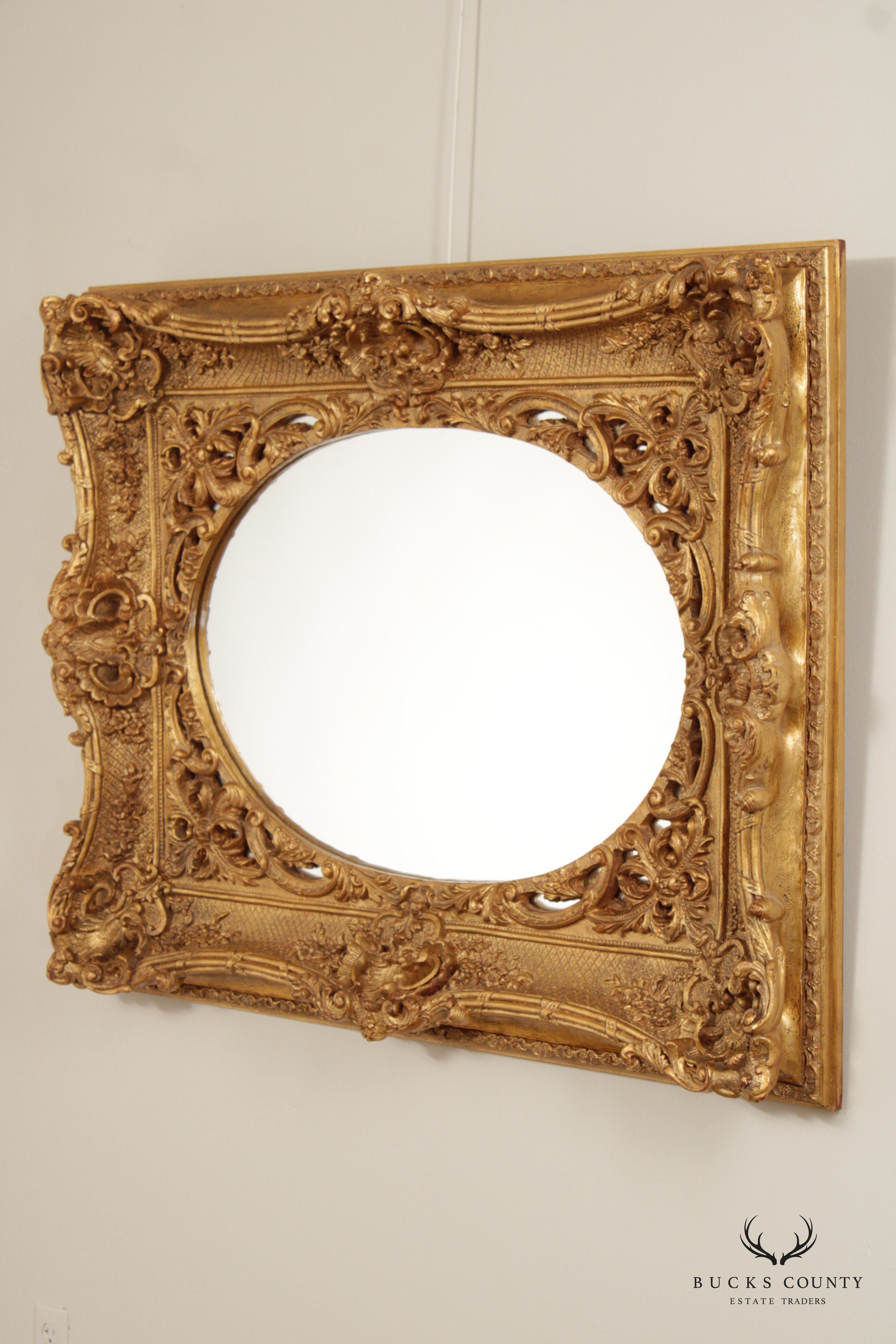 French Rococo Ornate Gilt Frame Oval Wall Mirror