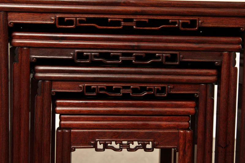 Chinese Set of Four Carved Hardwood Nesting Tables