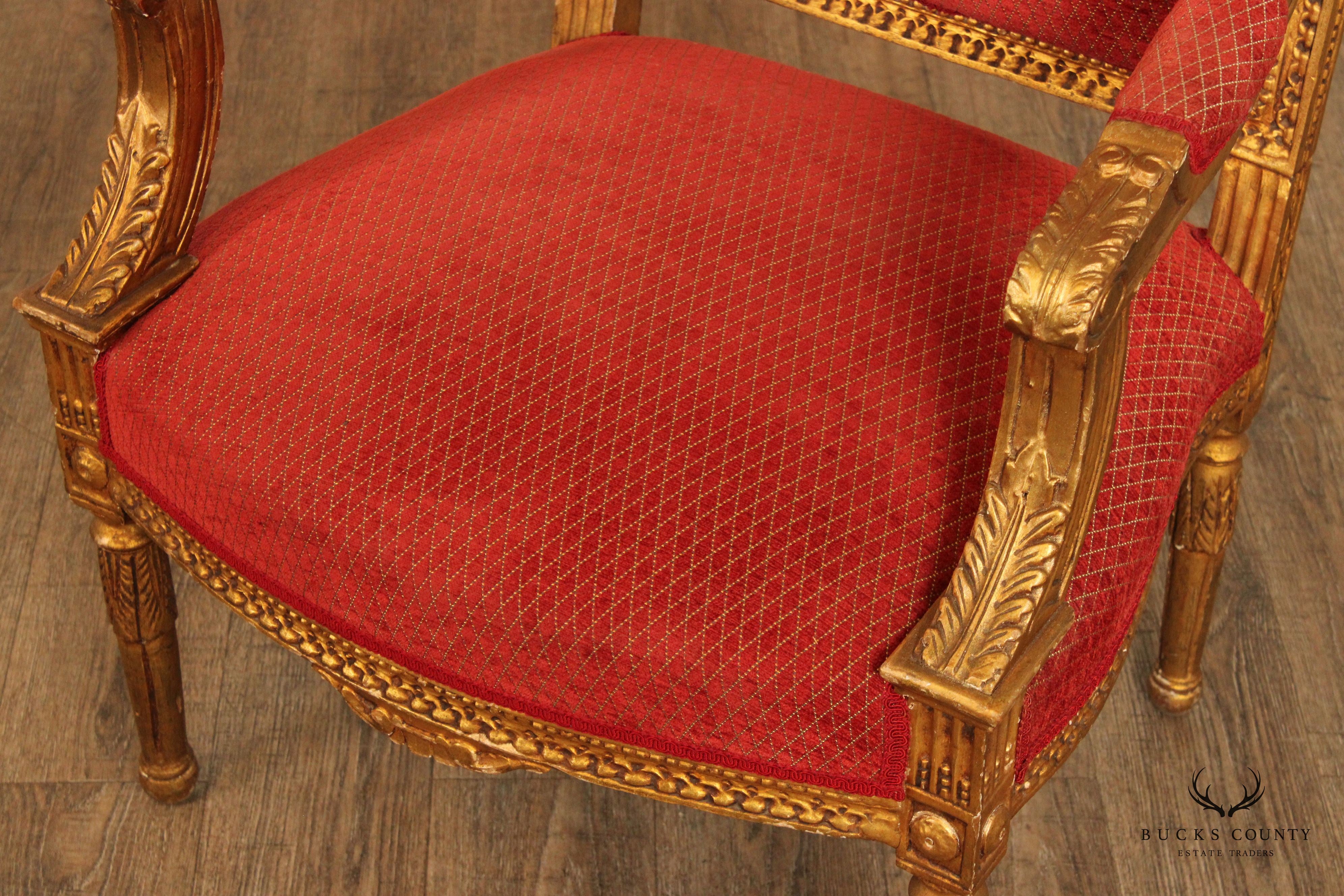 French Louis XVI Giltwood Fauteuil Armchair