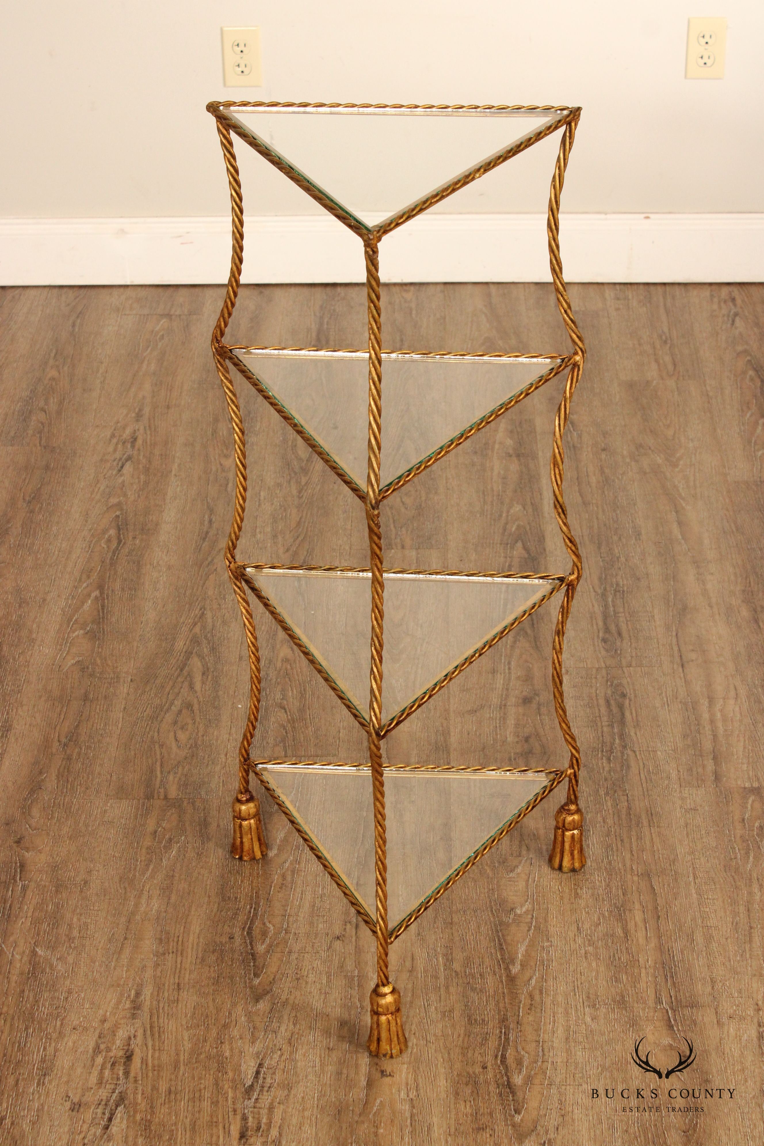 Italian Hollywood Regency Gold Painted Rope and Tassel Etagere