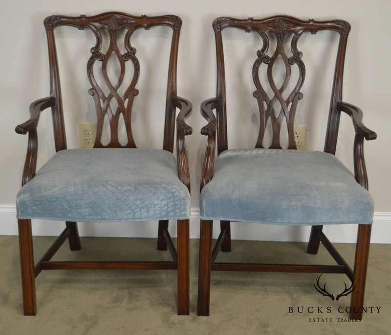 Chippendale Style Custom Quality Pair Mahogany Arm Chairs