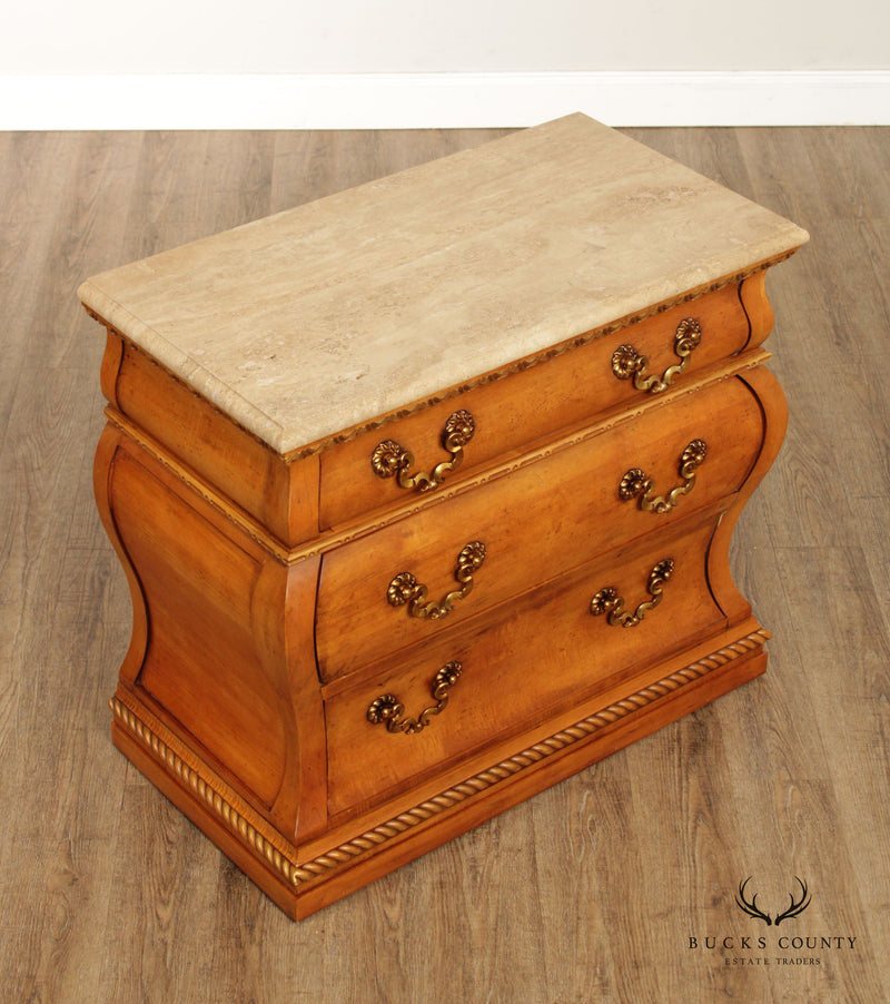 Century Furniture Tuscan Style Travertine Top Bombe Chest of Drawers