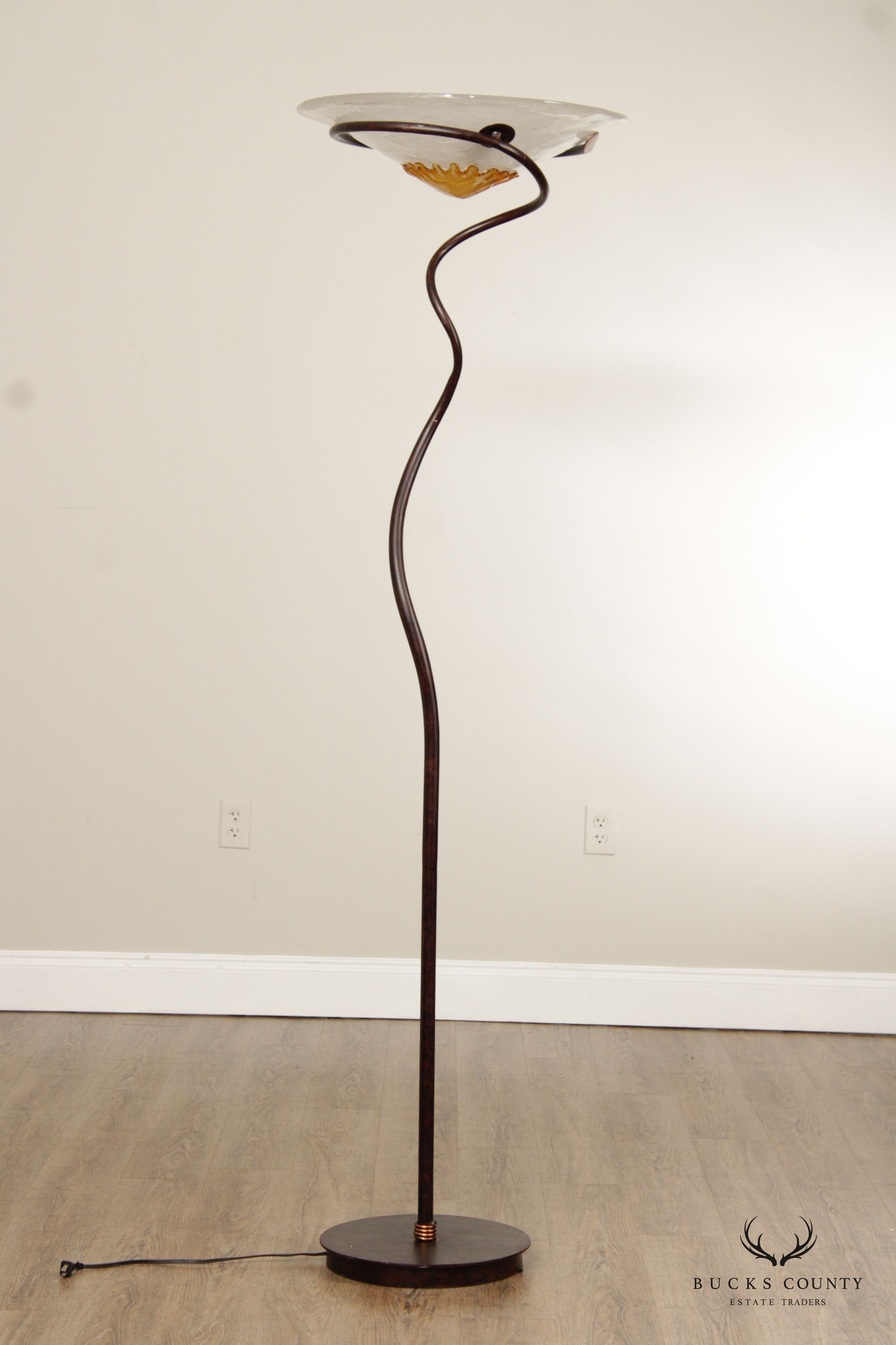 Italian Style Contemporary Steel and Glass Floor Lamp