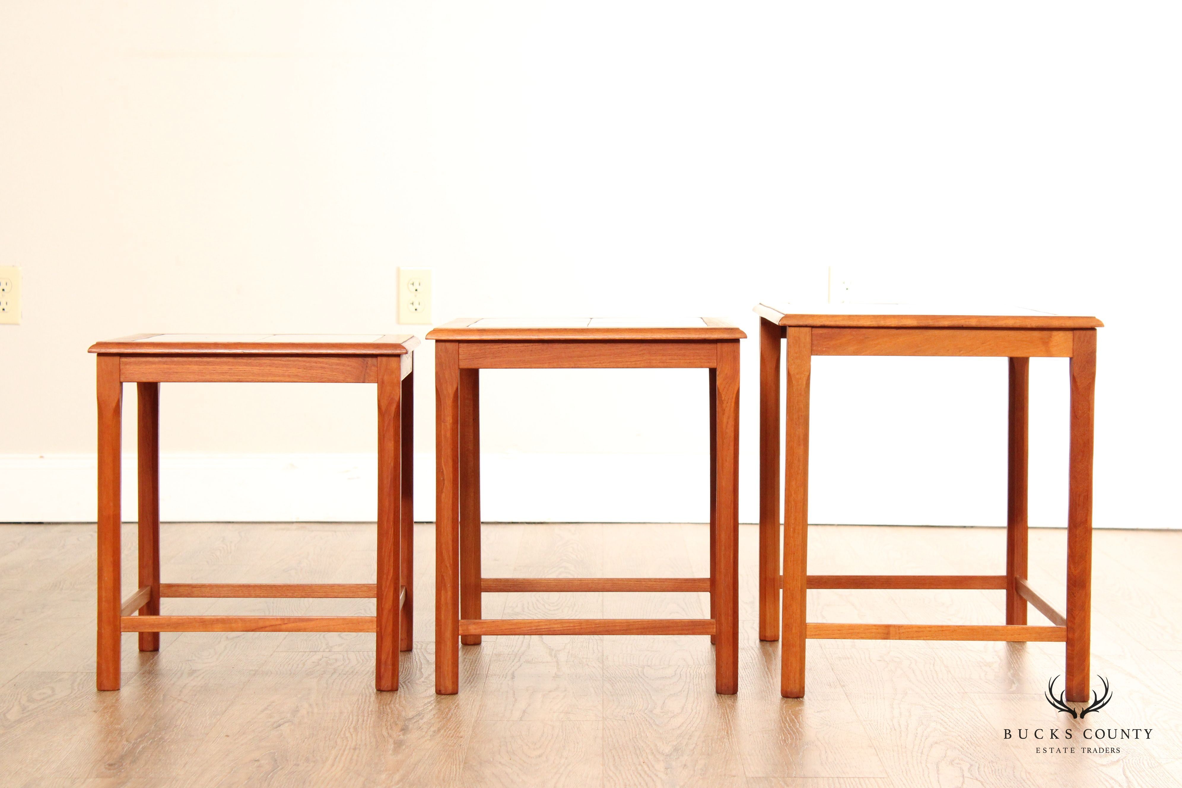 Ox Art for Trioh Danish Modern Set of Three Tile Top Teak Nesting Tables